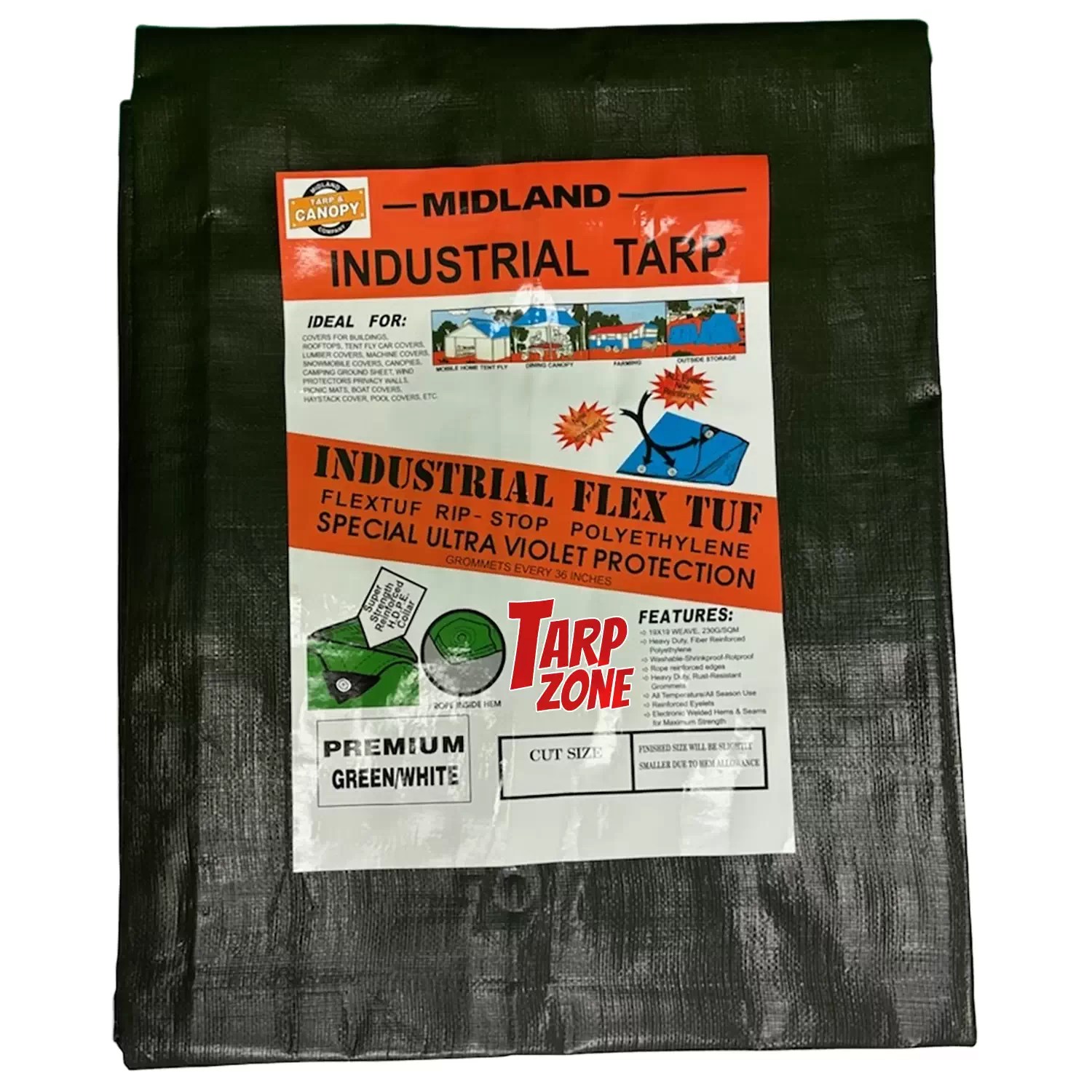 TarpZone 1010GW 10' x 10' Industrial 12mil Green / White Square Tarp with 19x19 Weave