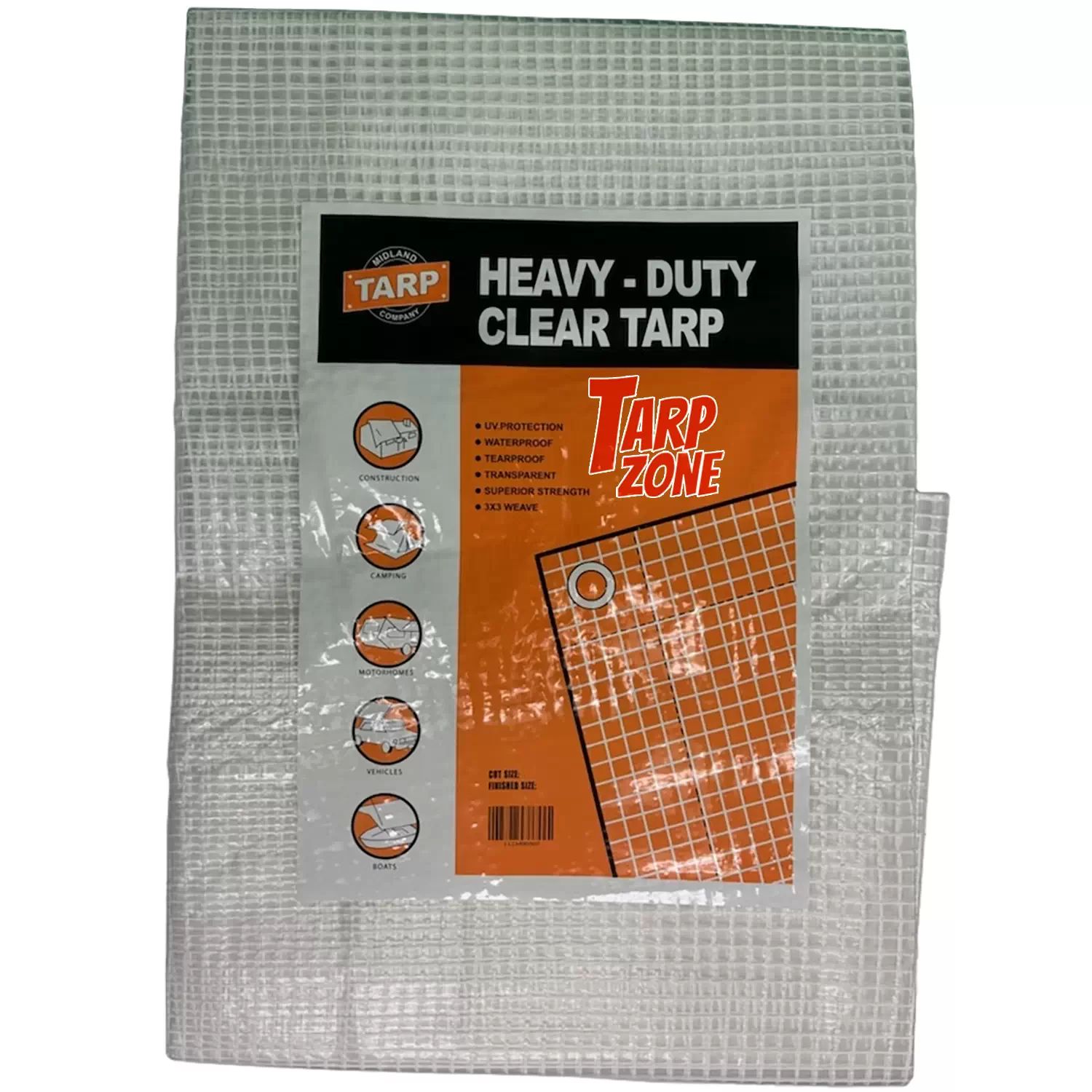 TarpZone 1218CL 12'x18' All Purpose 3mil Clear Tarp with 3x3 Weave