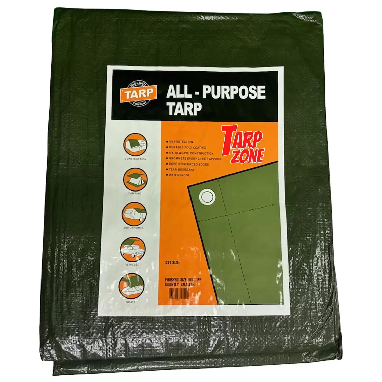 TarpZone 50100G 50'x100' All Purpose 6mil Green Tarp with 8x10 Weave