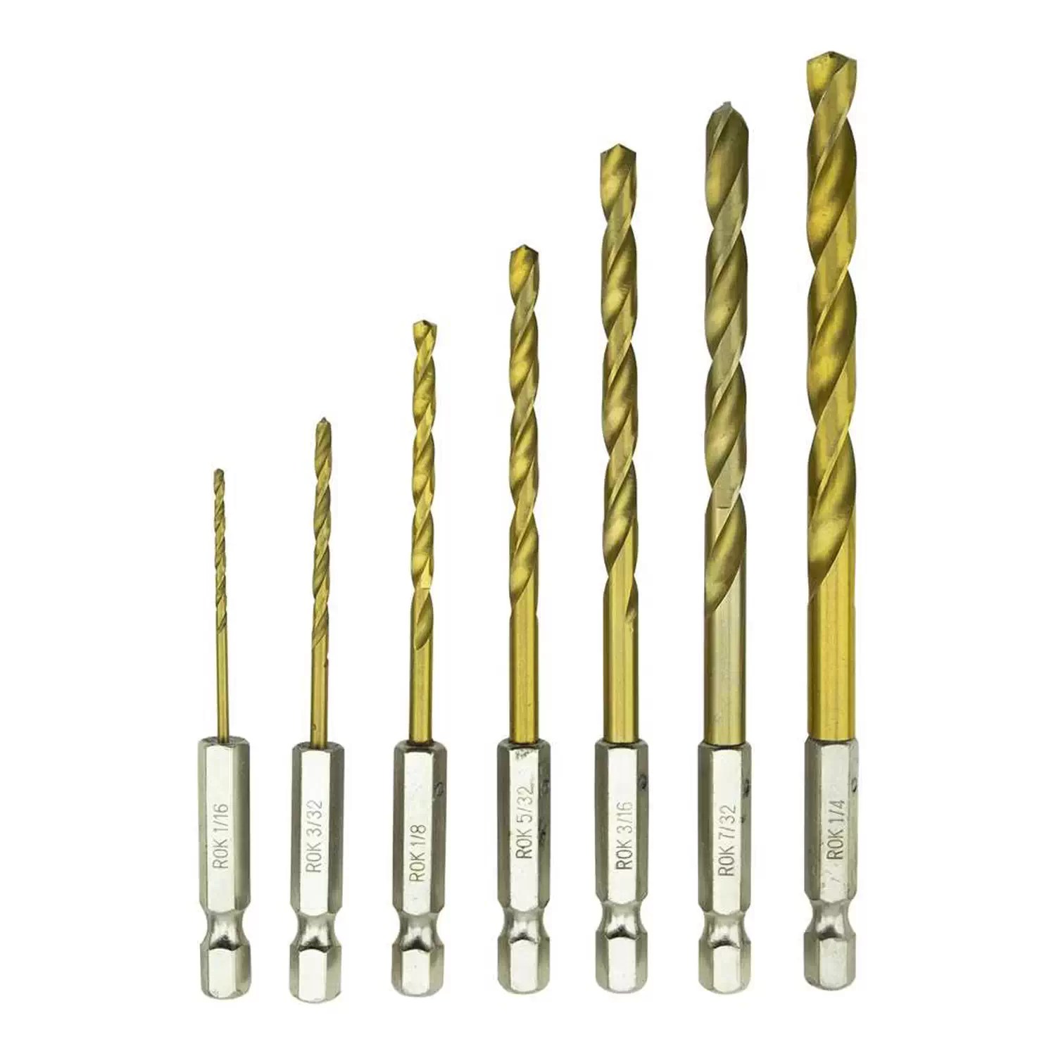 ROK 35925 7 PC Titanium 1/4" Hex Shank Drill Bit Set