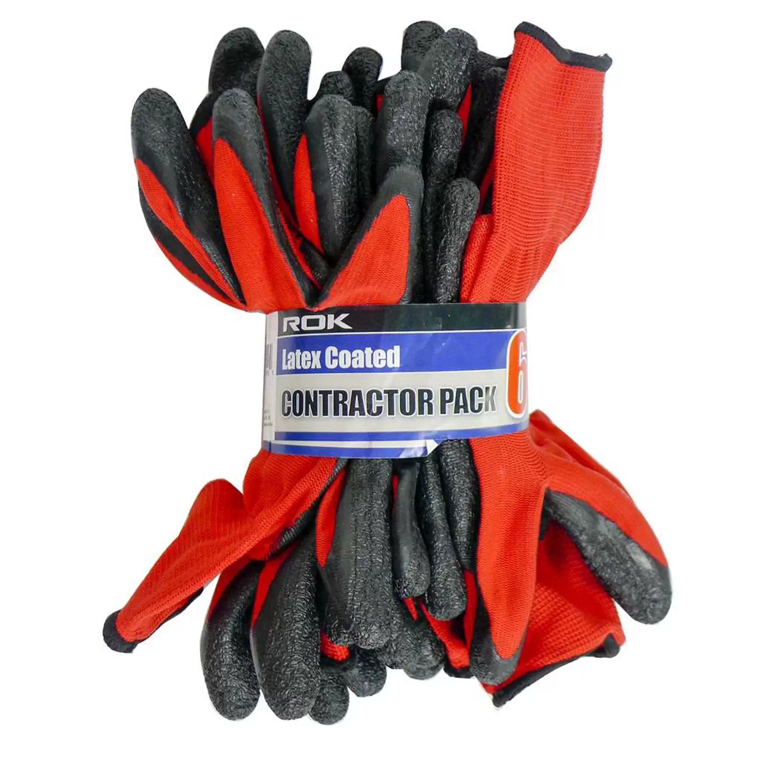 ROK 70840 6PK Latex Coated Poly Lined Contractor Gloves