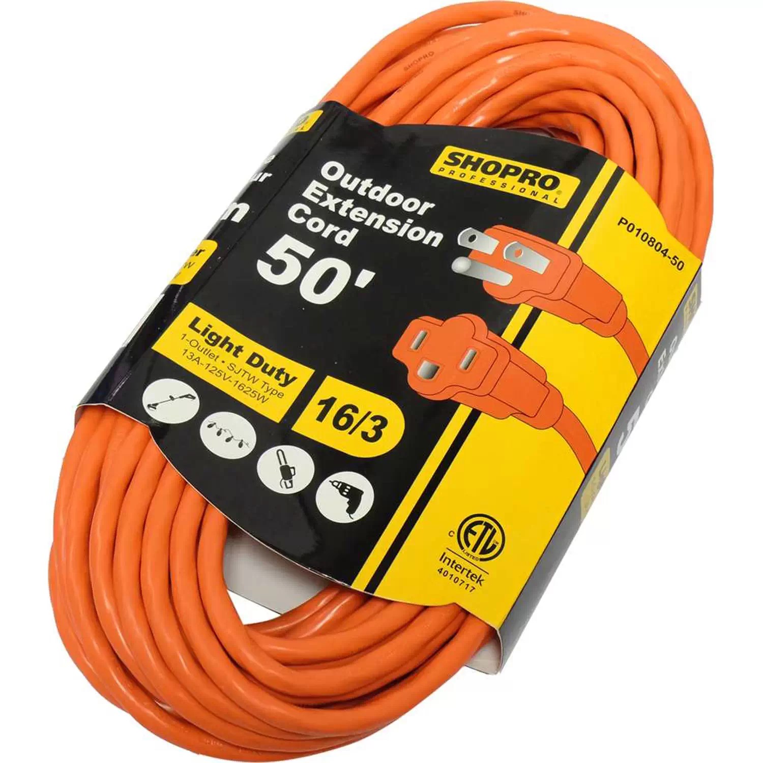 Shopro P01080450 50' Outdoor Extension Cord SJTW 16/3 13A