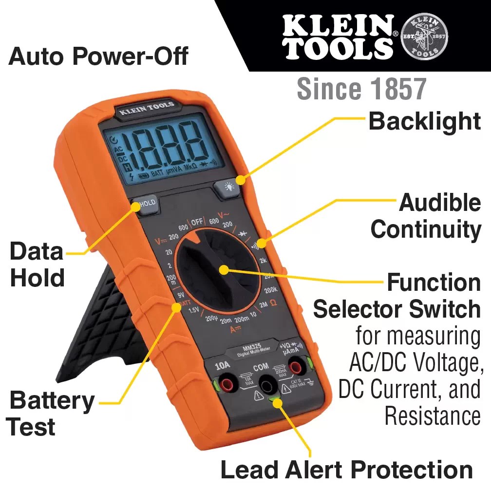 Klein MM325 600V AC/DC Manual-Ranging Digital Multimeter