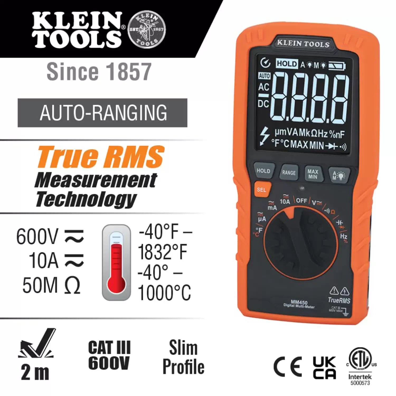 Klein MM450 600V AC/DC Auto-Ranging Slim Digital Multimeter