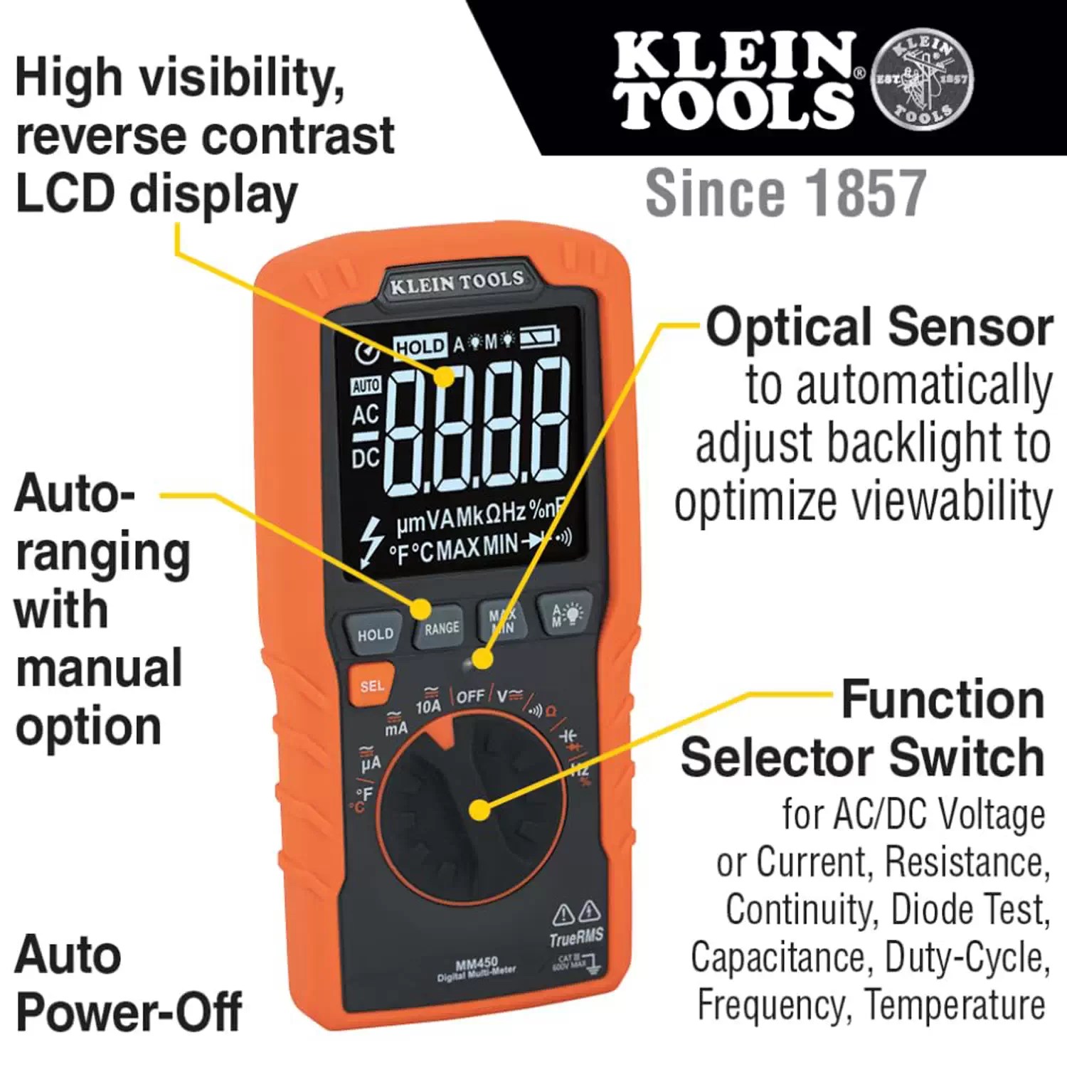 Klein MM450 600V AC/DC Auto-Ranging Slim Digital Multimeter