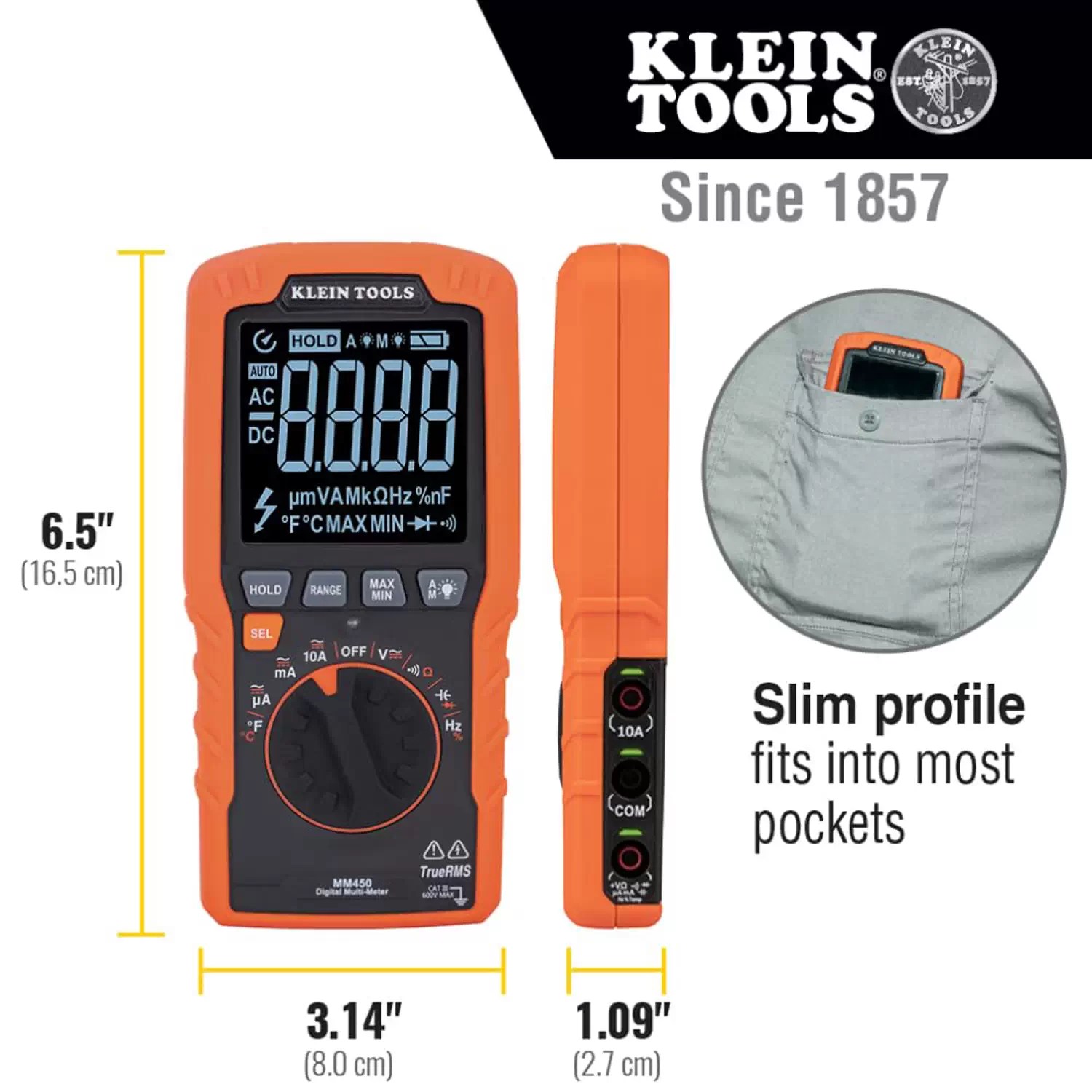 Klein MM450 600V AC/DC Auto-Ranging Slim Digital Multimeter