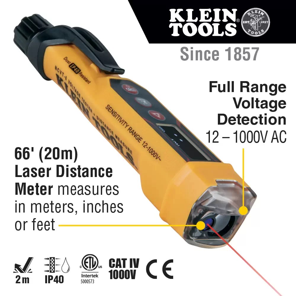 Klein NCVT-6 12-1000V AC Non-Contact Voltage Tester, with Laser Distance Meter