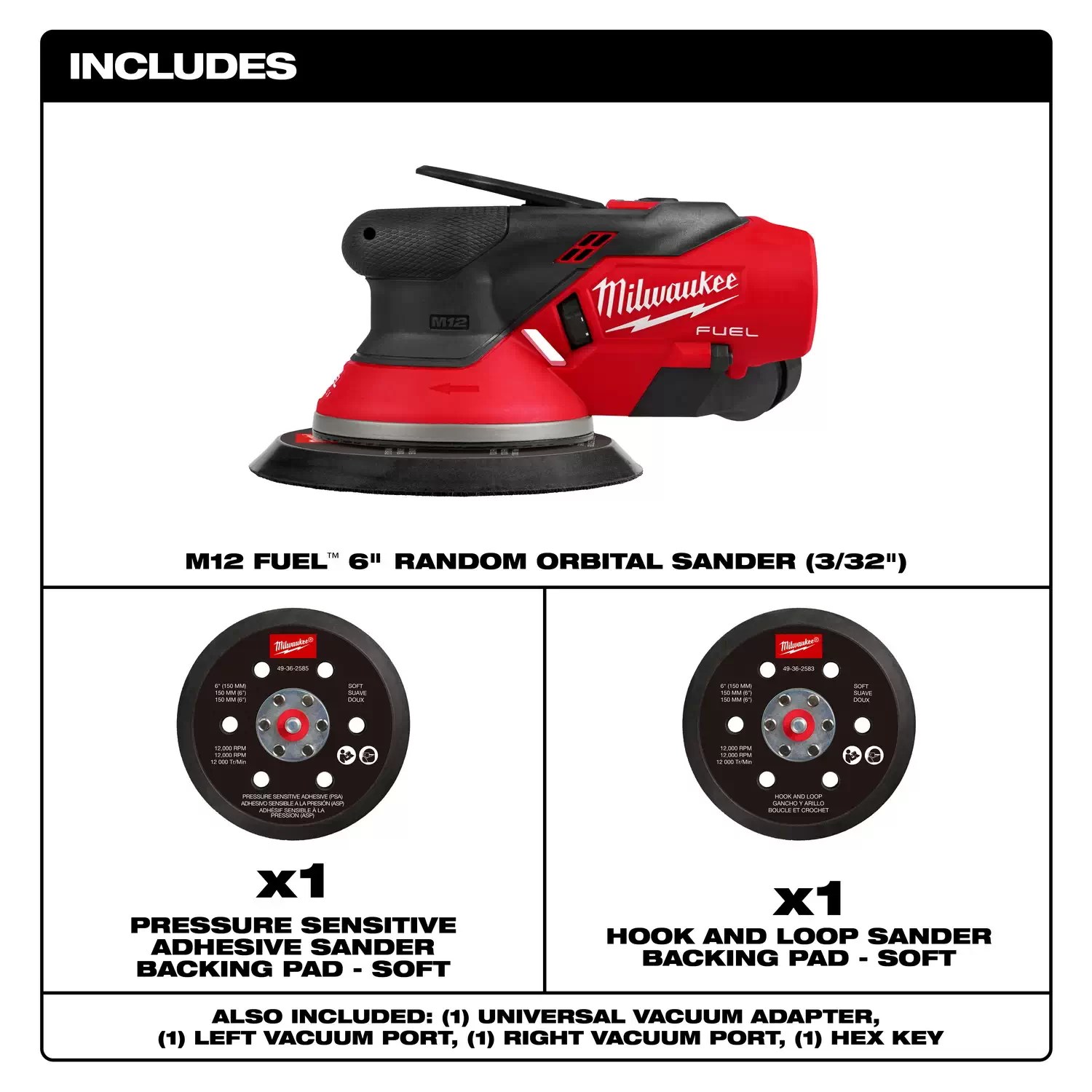 Milwaukee 2584-20 3/32" M12 FUEL 6" Random Orbital Sander - Tool Only