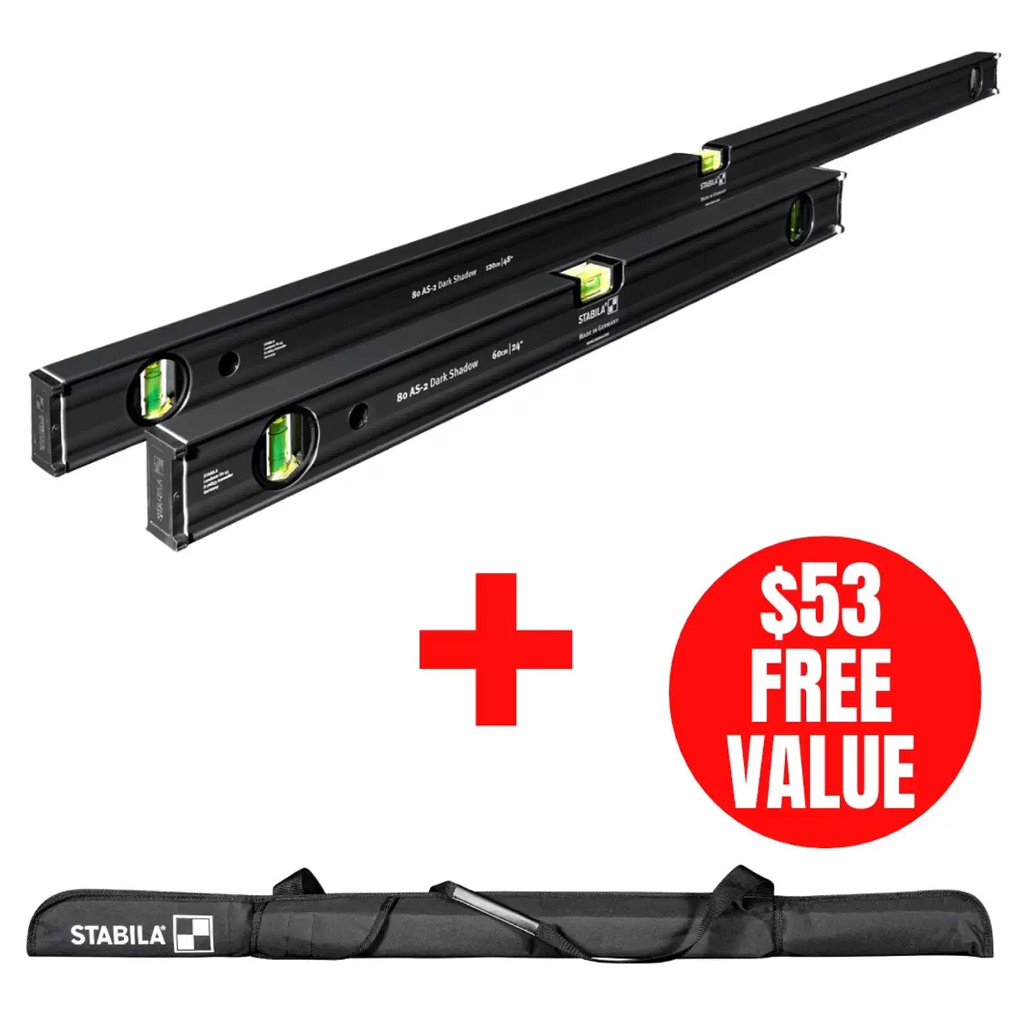 STABILA 29300 Dark Shadow 80AS-2 Spirit level Set, 48" & 24" Levels
