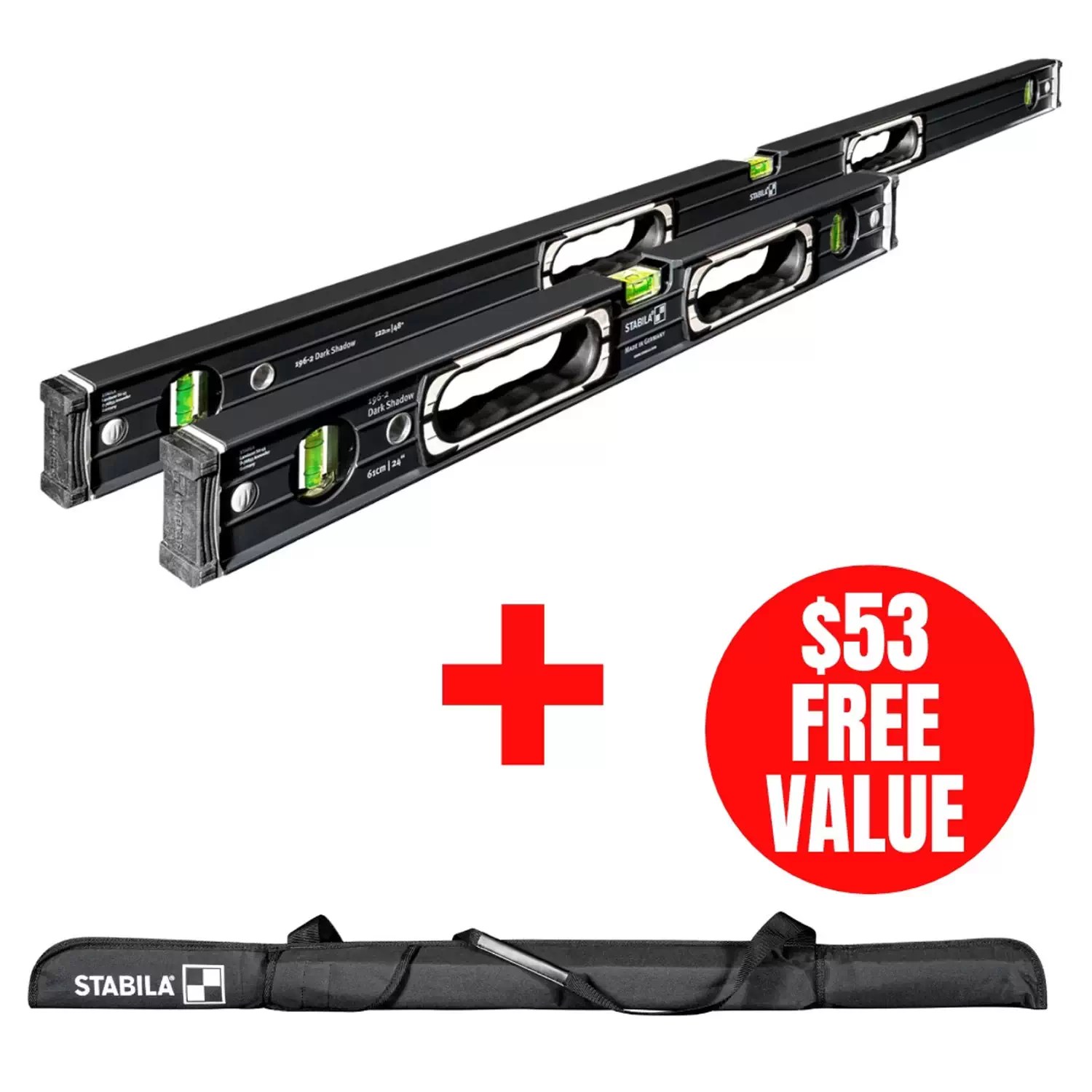 STABILA 37300 Dark Shadow 196-2 Spirit level Set, 48" & 24" Levels