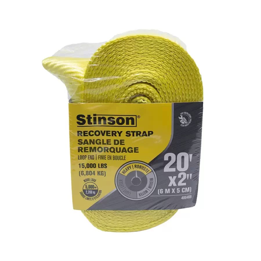 Stinson Cargo 406469 2" x 20' Heavy Duty Recovery Towing Strap with 5,000 LBS Towing Capacity