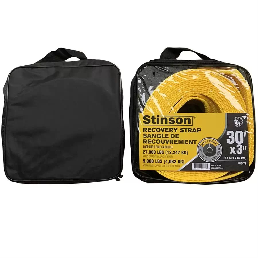 Stinson Cargo 406472 3" x 30' Heavy Duty Recovery Towing Strap with 9,000 LBS Towing Capacity