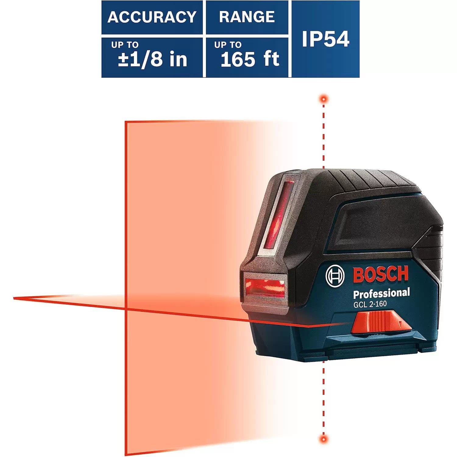 Bosch GCL 2-160 Professional Red Beam Self-Leveling Cross-Line Laser with Plumb Points