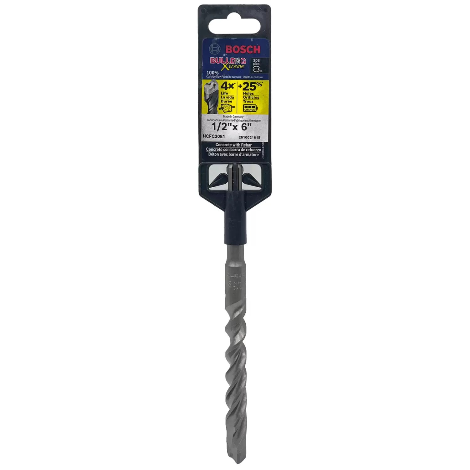 Bosch HCFC2081 Bulldog Xtreme 1/2" X 4" X 6" Full Carbide SDS Plus Hammer Drill Bit
