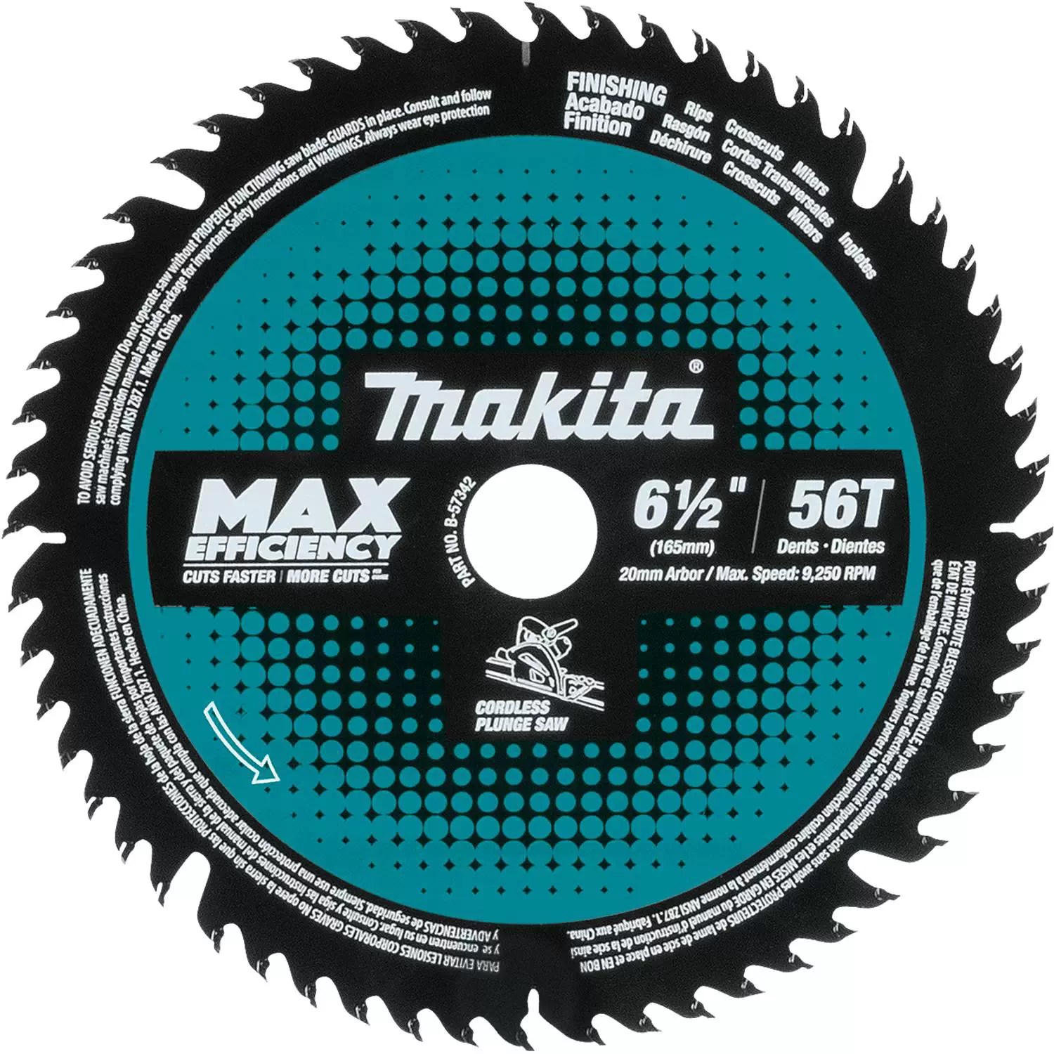 Makita B-57342 6-1/2" 56T Carbide-Tipped Cordless Plunge Saw Blade