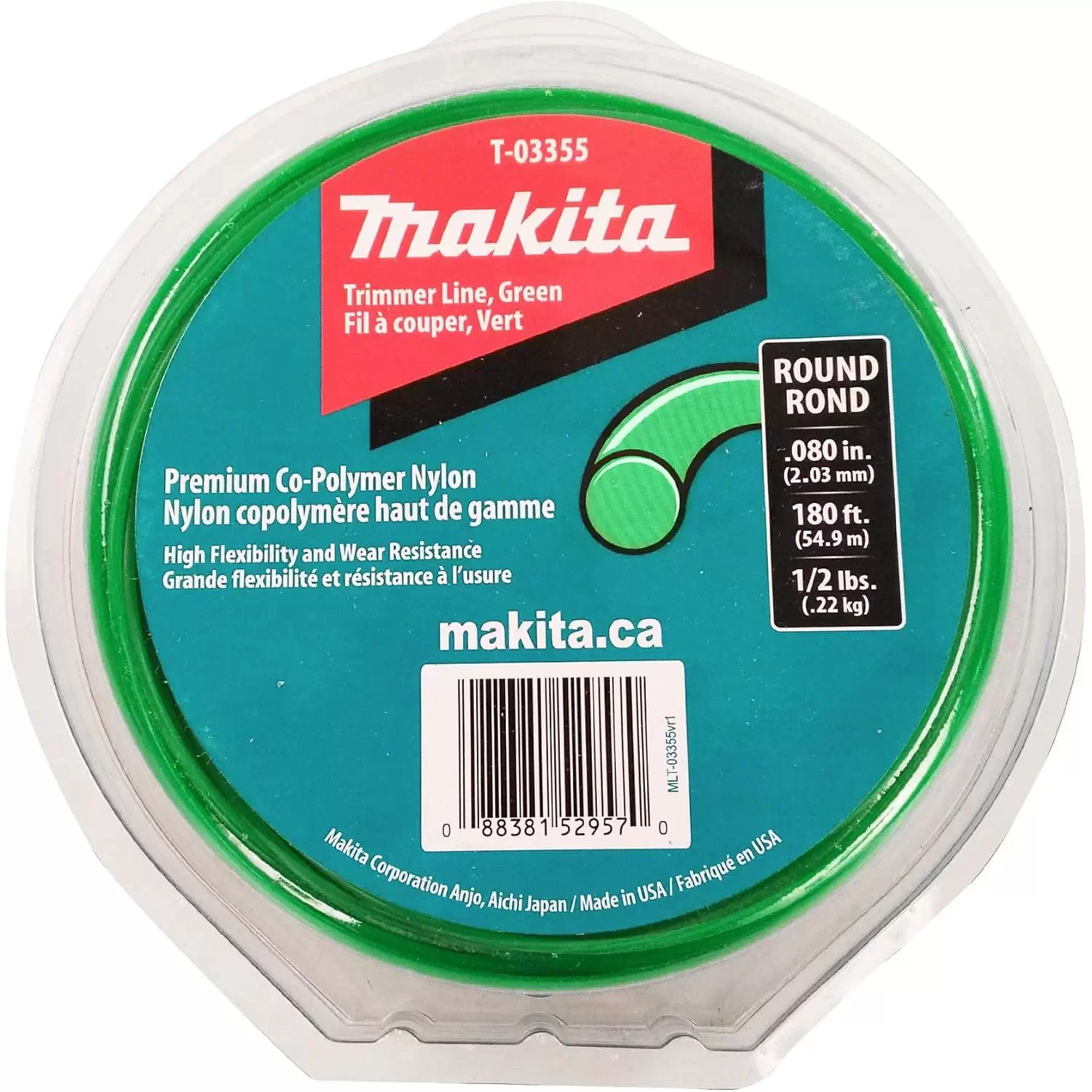 Makita T-03355 180' (54.9M) 0.80 Green Round Trimmer Line
