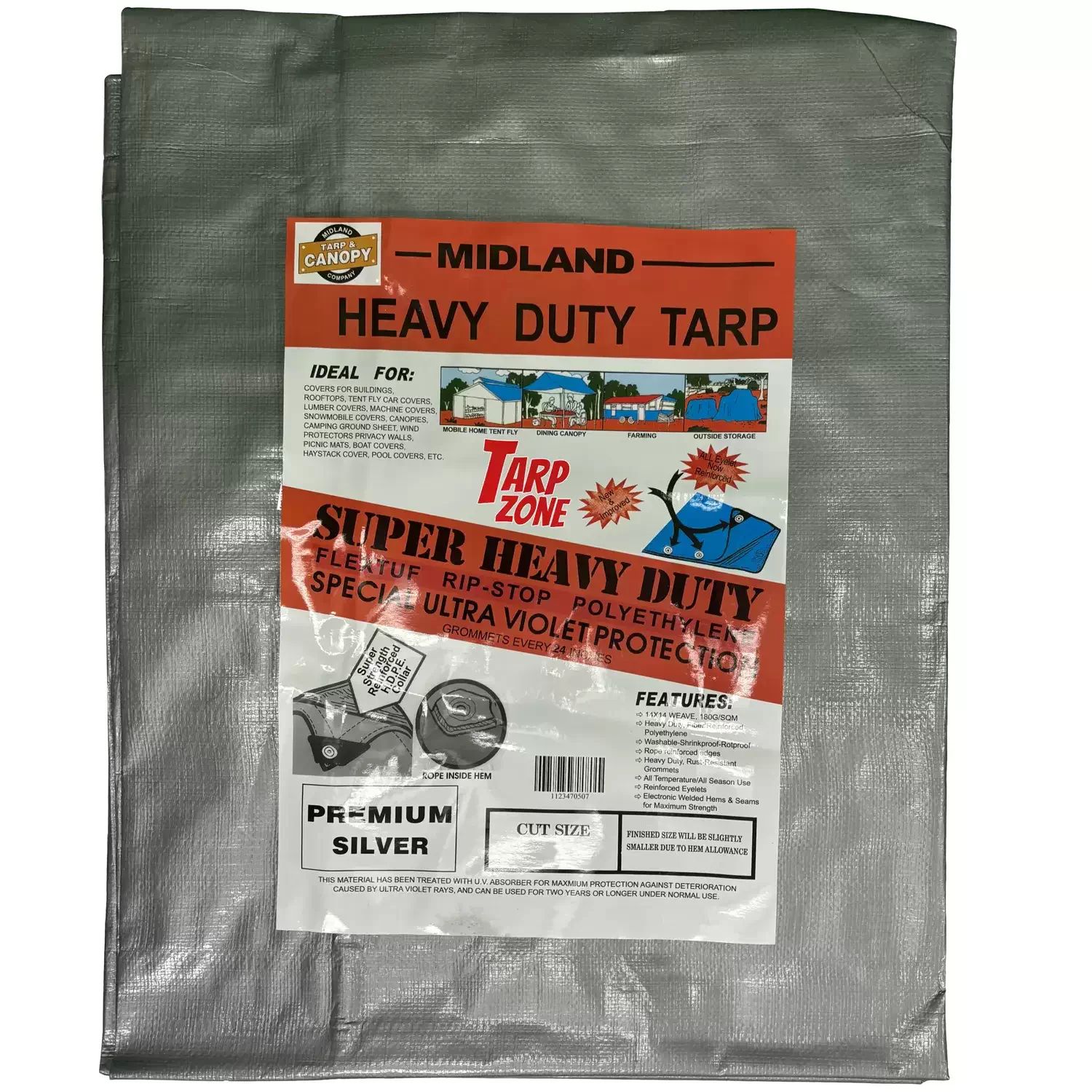 TarpZone 1440S 14' x 40' Super Heavy Duty 10mil Silver Tarp with 14x14 Weave