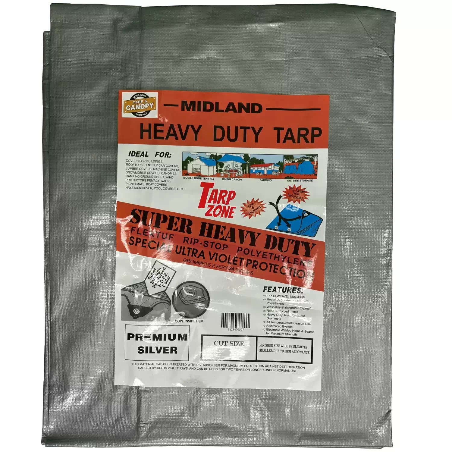 TarpZone 4040S 40' x 40' Super Heavy Duty 10mil Silver Tarp with 14x14 Weave