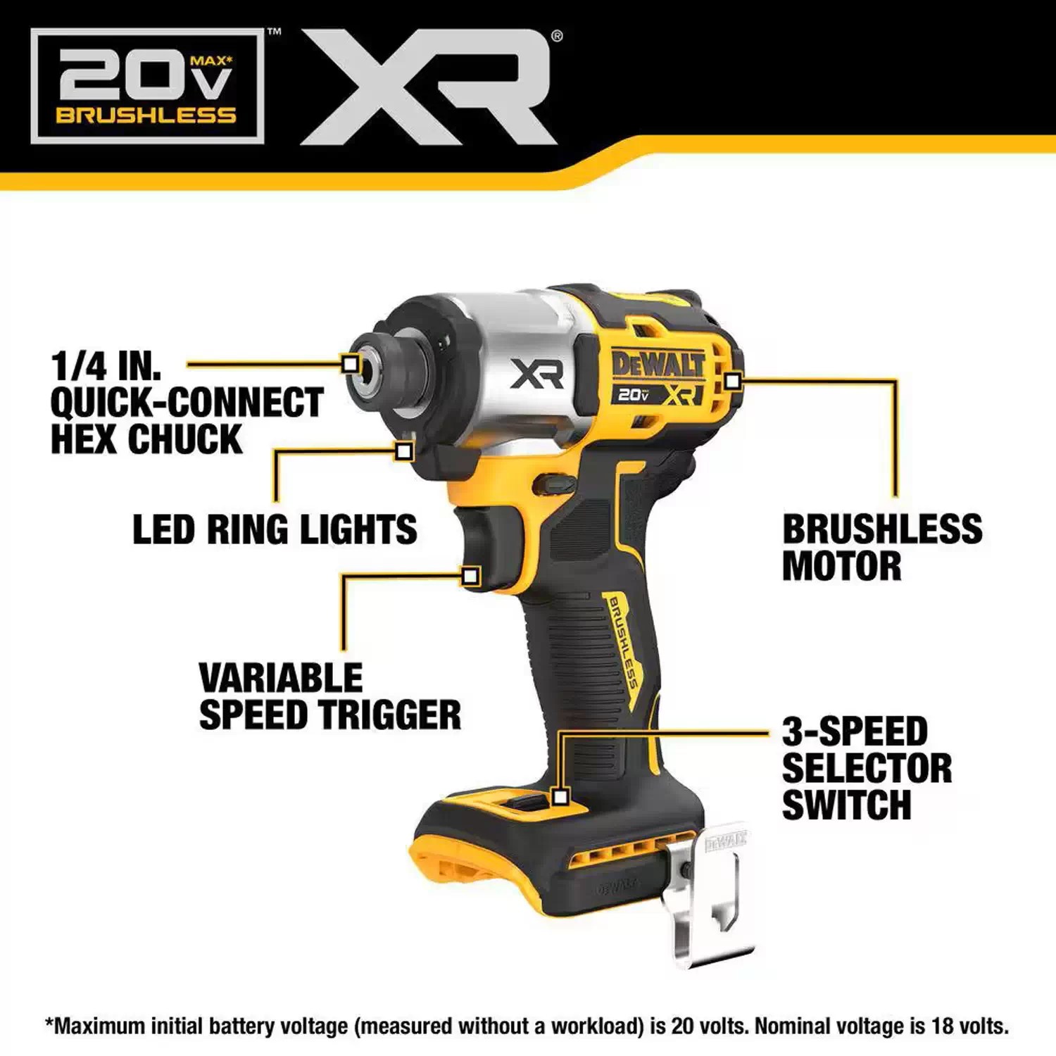 Dewalt DCF845B 20V MAX XR 1/4" 3-Speed Impact Driver - Tool Only