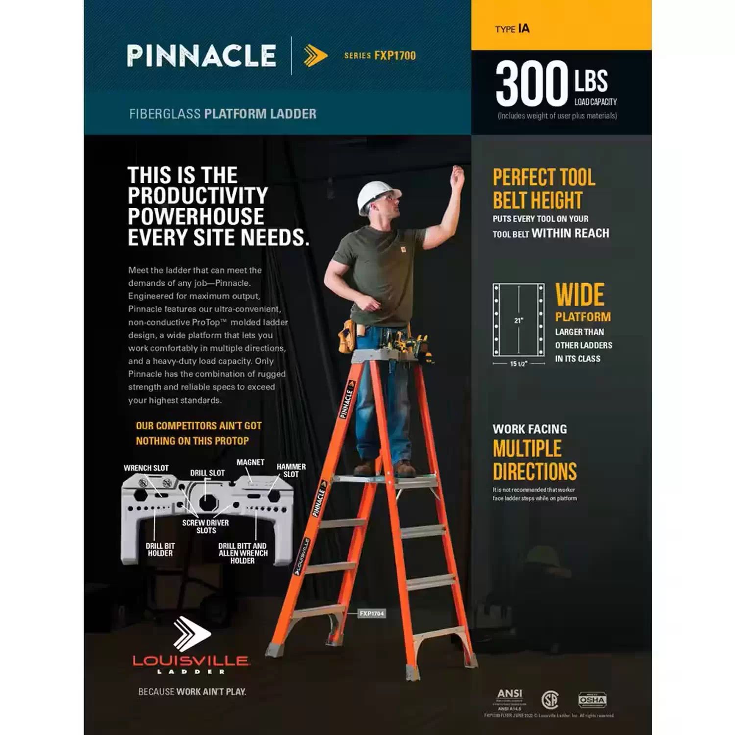 Louisville FXP1710 10' Fiberglass Platform Ladder, Type IA, 300 lb Load Capacity