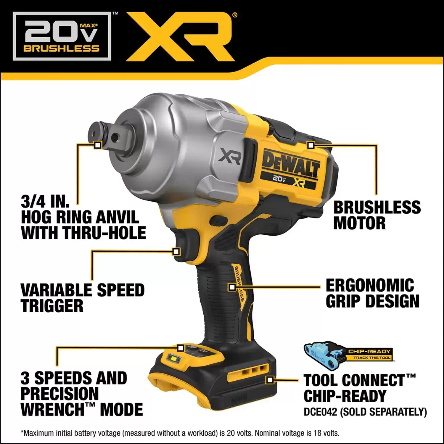 Dewalt DCF964B 20V MAX XR Brushless 3/4" High Torque Impact Wrench /w Hog Ring - Tool Only