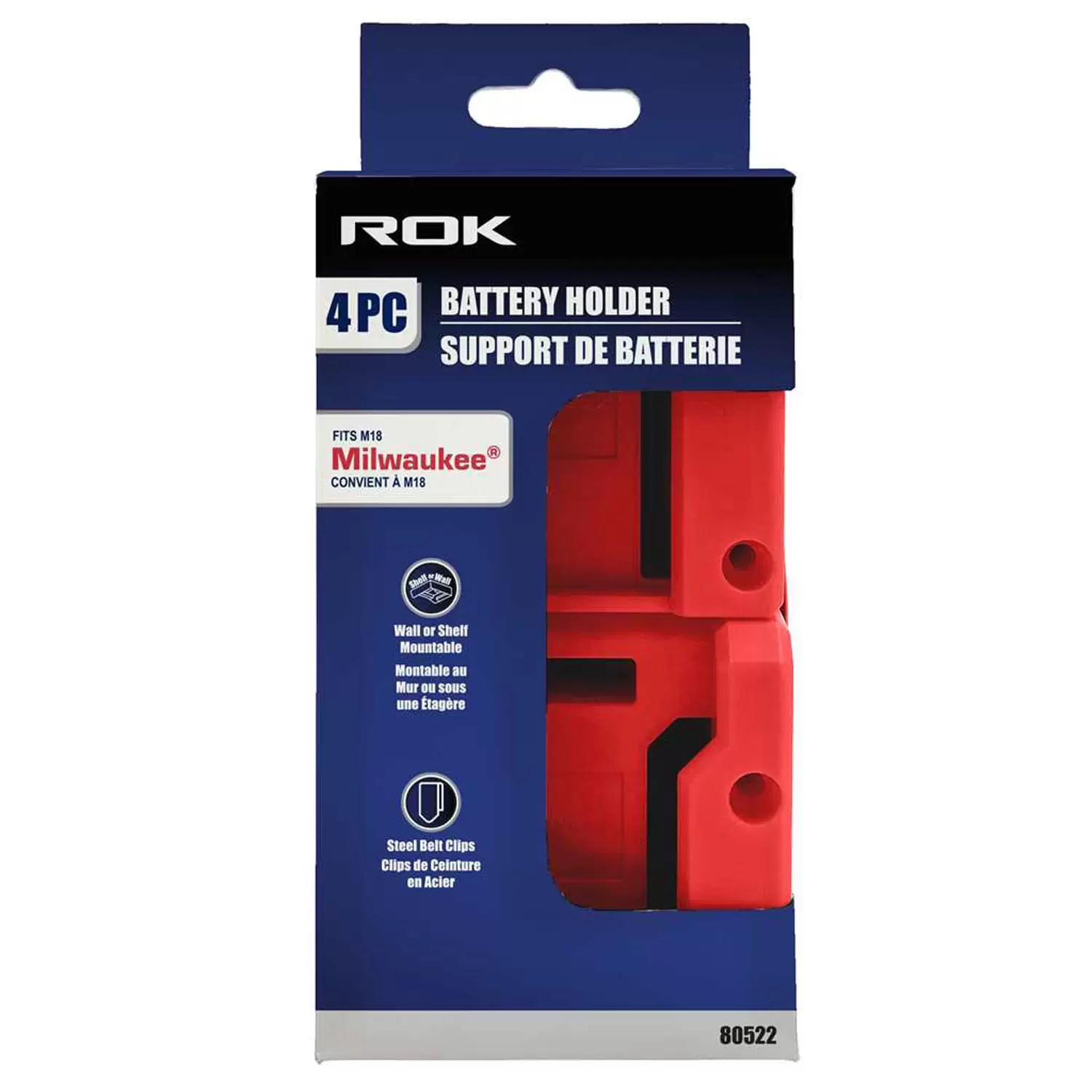 ROK 80522 4PC Milwaukee M18™ Battery Holder / Mount