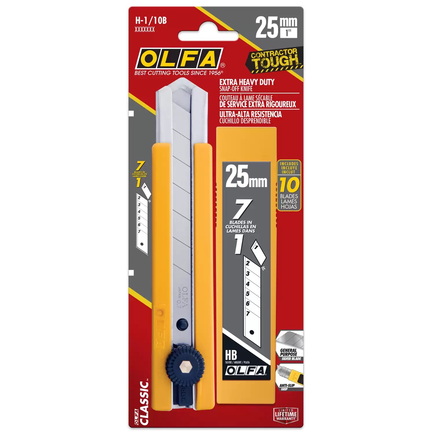 OLFA H-1-HB10B 25mm Extra Heavy-Duty Ratchet-Lock Utility Knife with 10 Piece Blade Pack