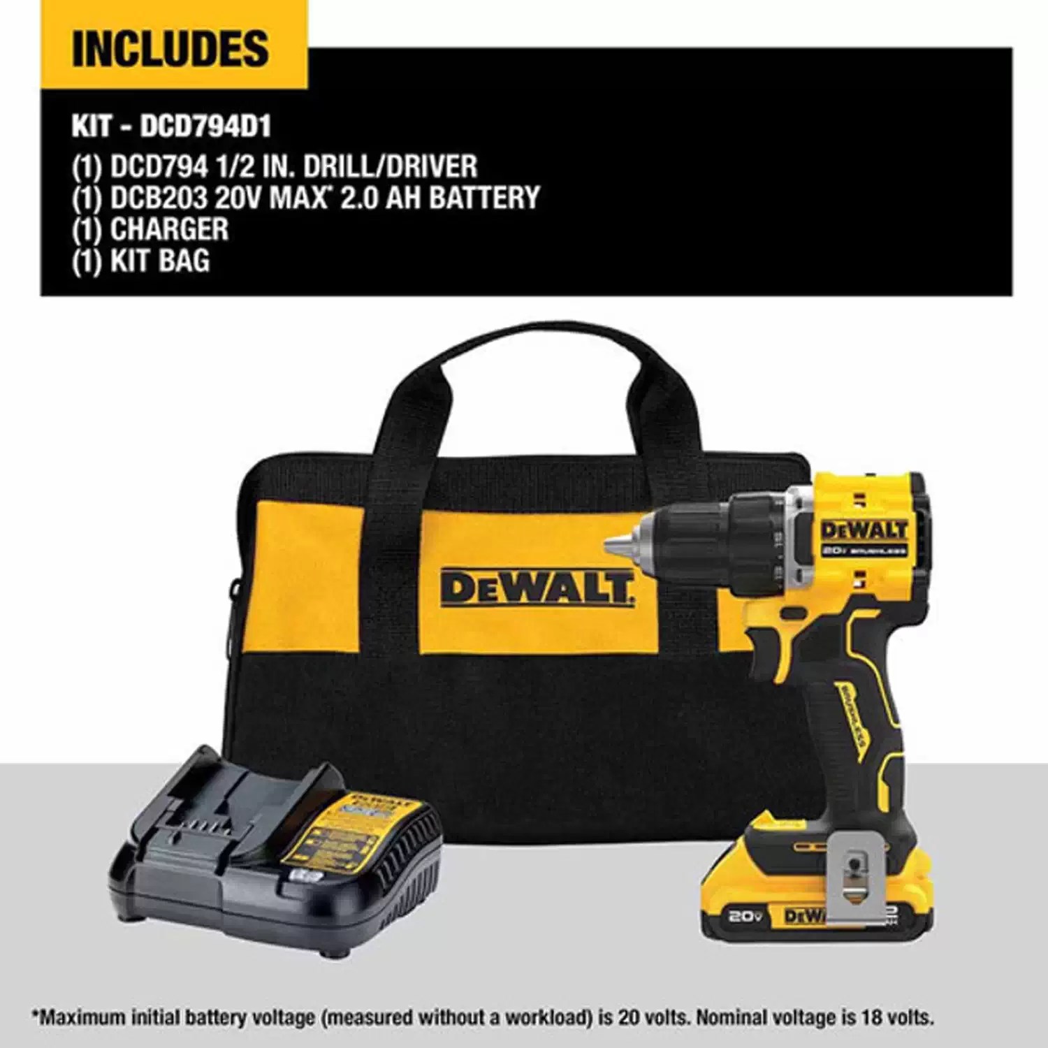 Dewalt DCD794D1 20V MAX Atomic Cordless Brushless Compact Drill/Driver (2) 2AH Kit