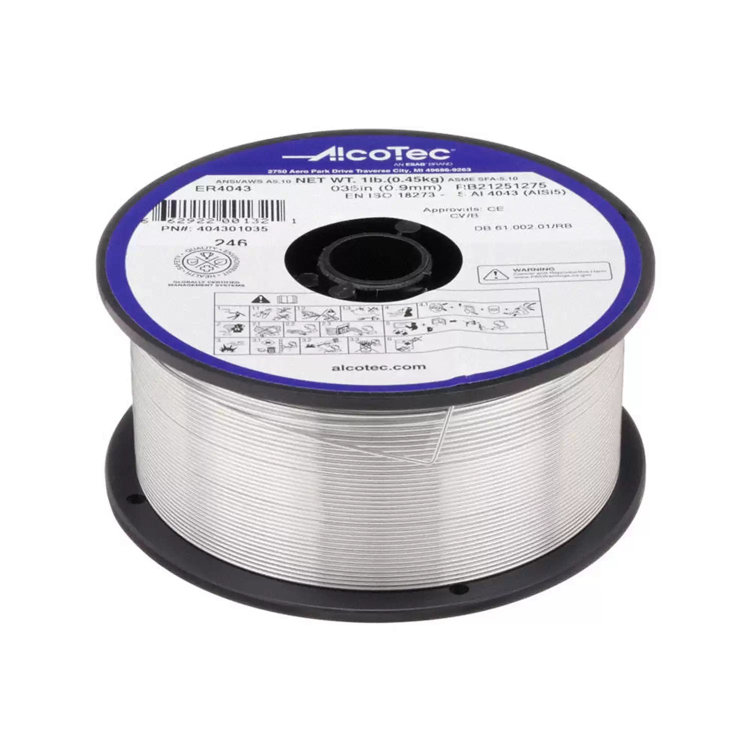 ESAB 404301030, ALCOTEC, WIRE, ALUMINUM,4043, 0.8MM (.030), 0.45KG (1LB) SPOOL, AWS ER4043