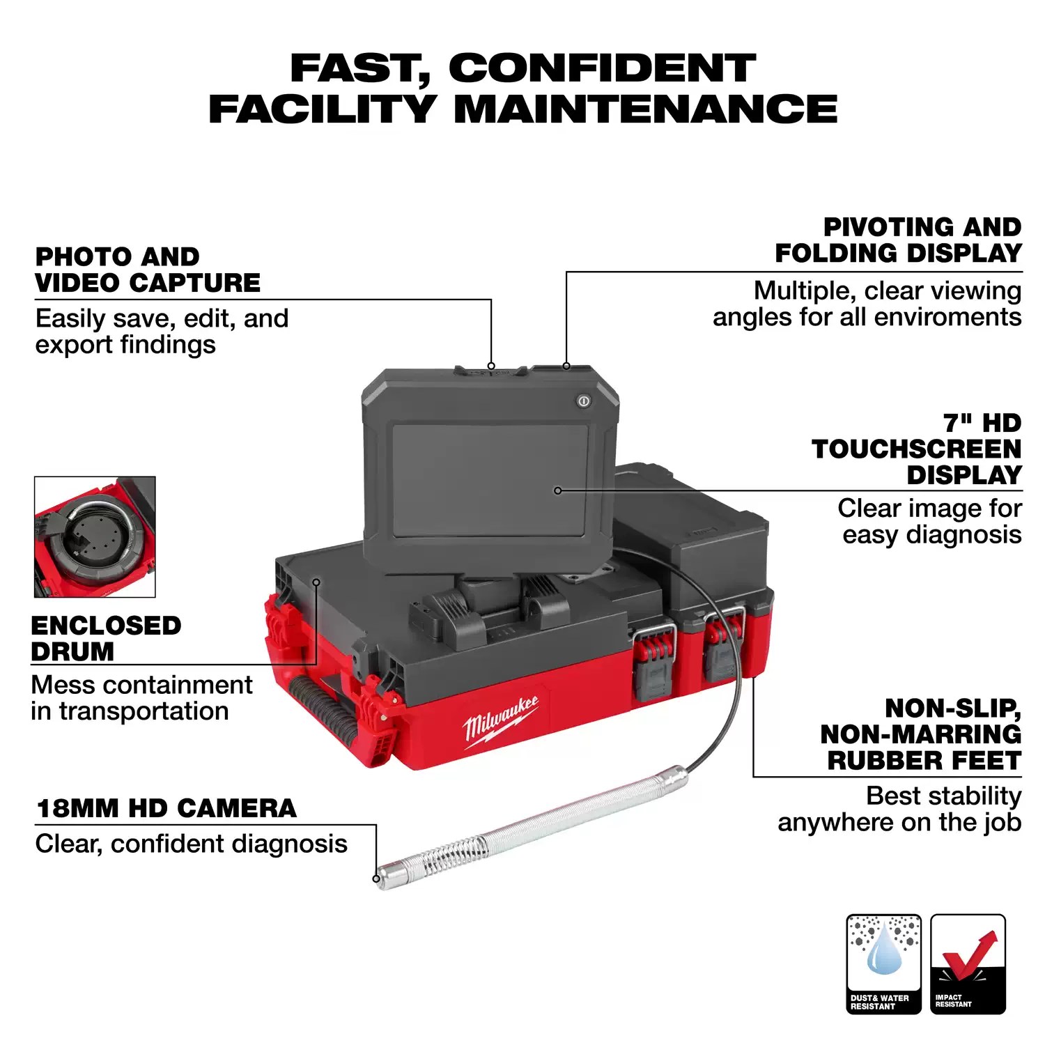 Milwaukee 3154-20 M12 75' Drain Camera w/ PACKOUT Compatibility - Tool Only