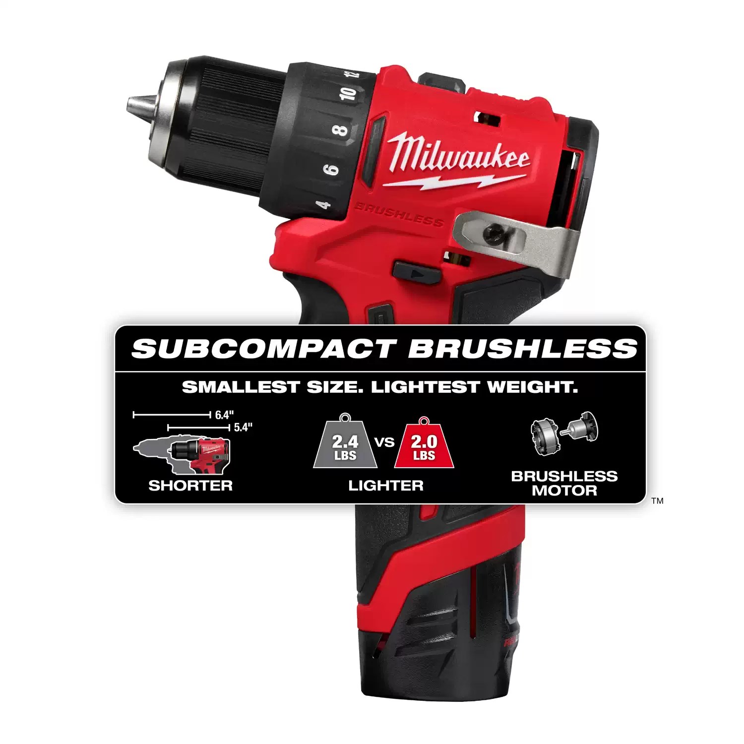 Milwaukee 3401-22 M12 Subcompact Brushless 3/8" Drill Driver (2) 2AH Kit