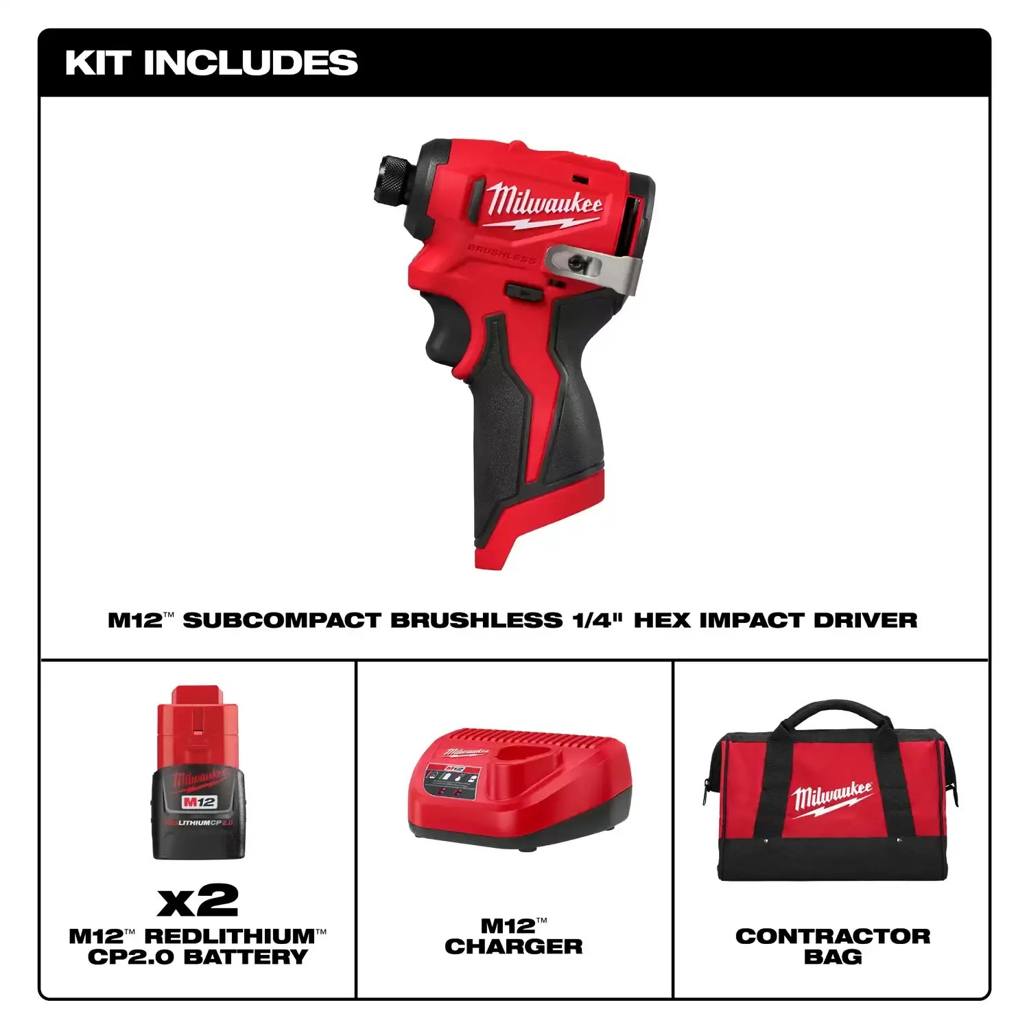 Milwaukee 3450-22 M12 FUEL Subcompact Brushless 1/4" Hex Impact Driver Kit