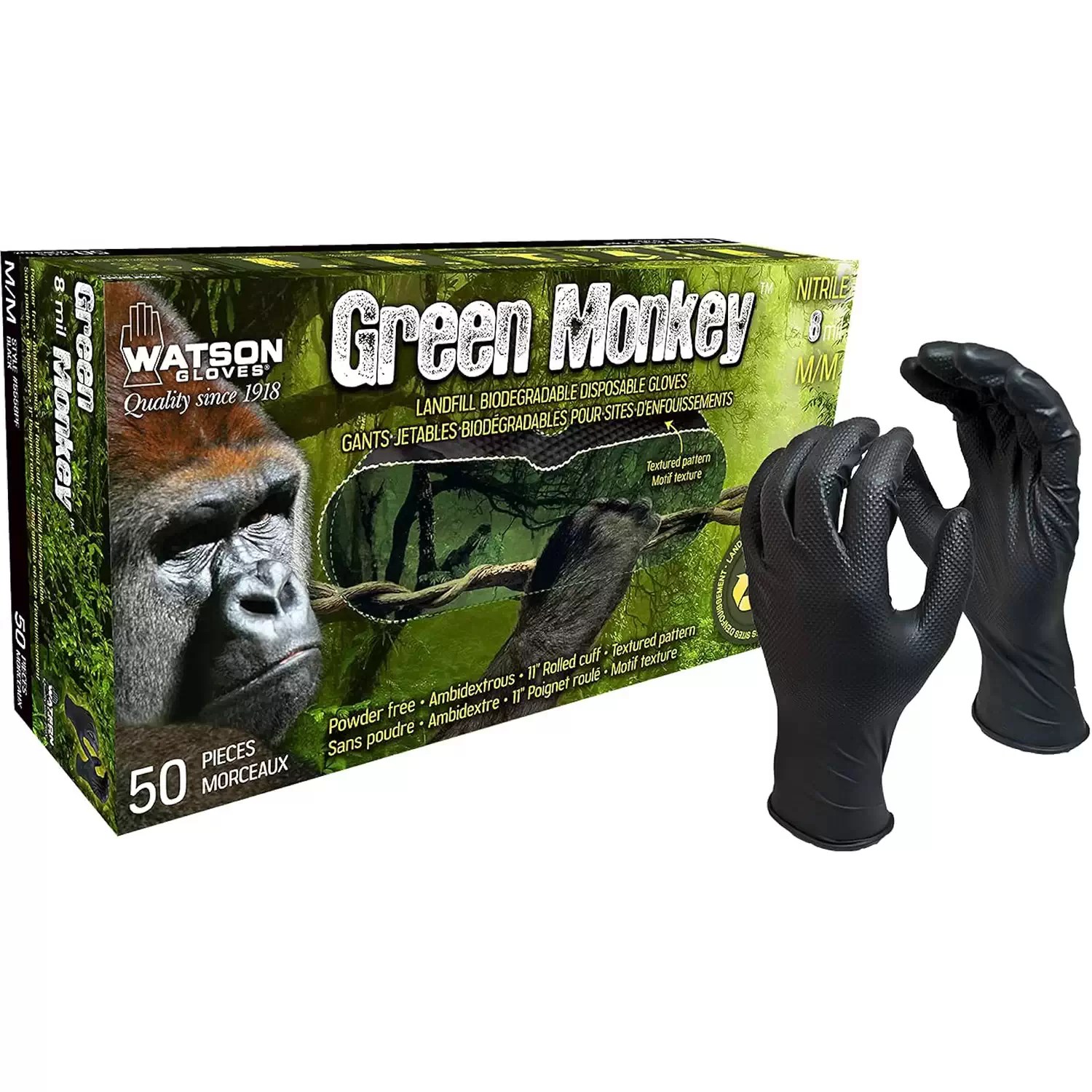 Watson 5558PFXL 8Mil Extra-Large Green Monkey Disposable Nitrile Gloves - Box of 50