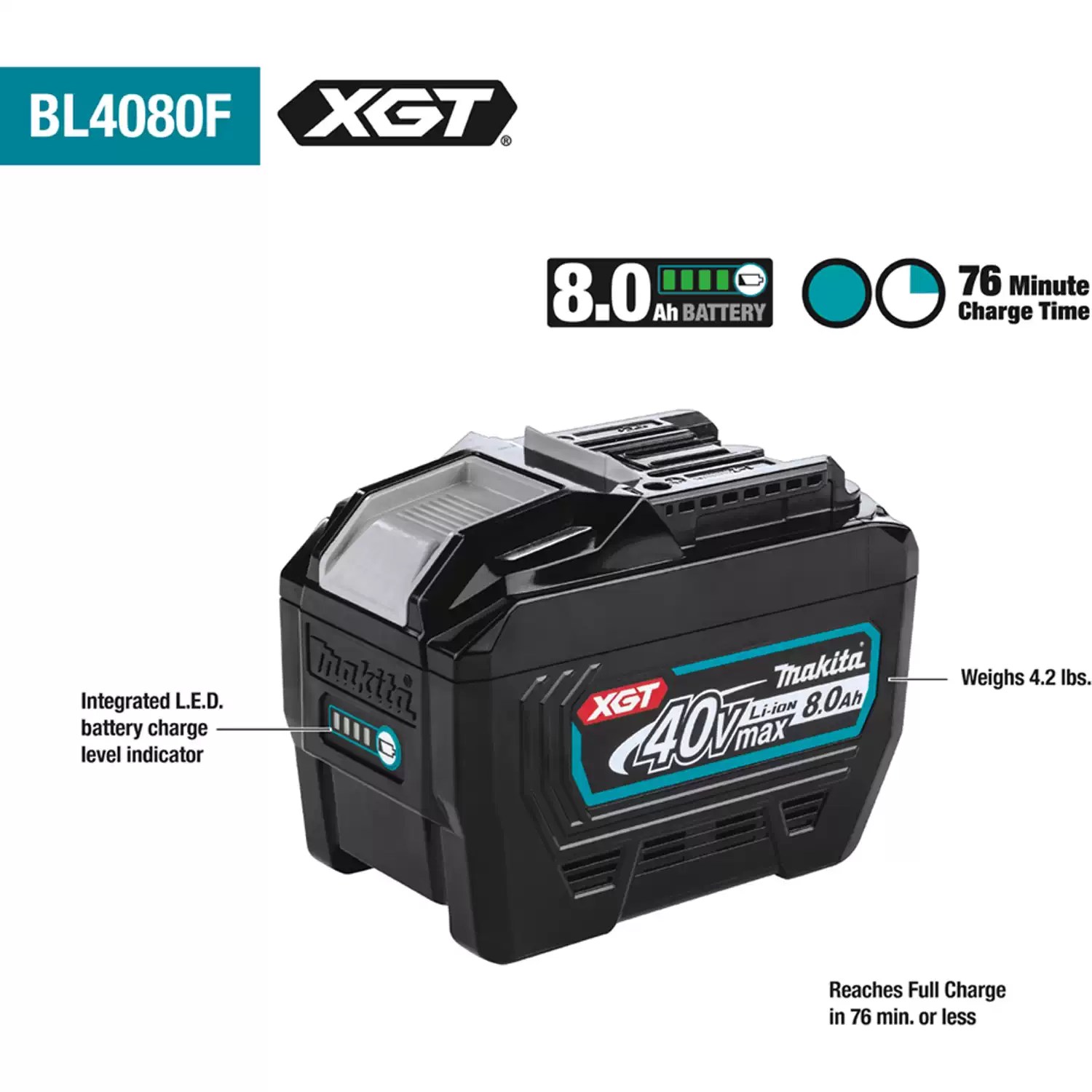 Makita BL4080F 40Vmax XGT Lithium‑Ion 8.0Ah Battery Pack
