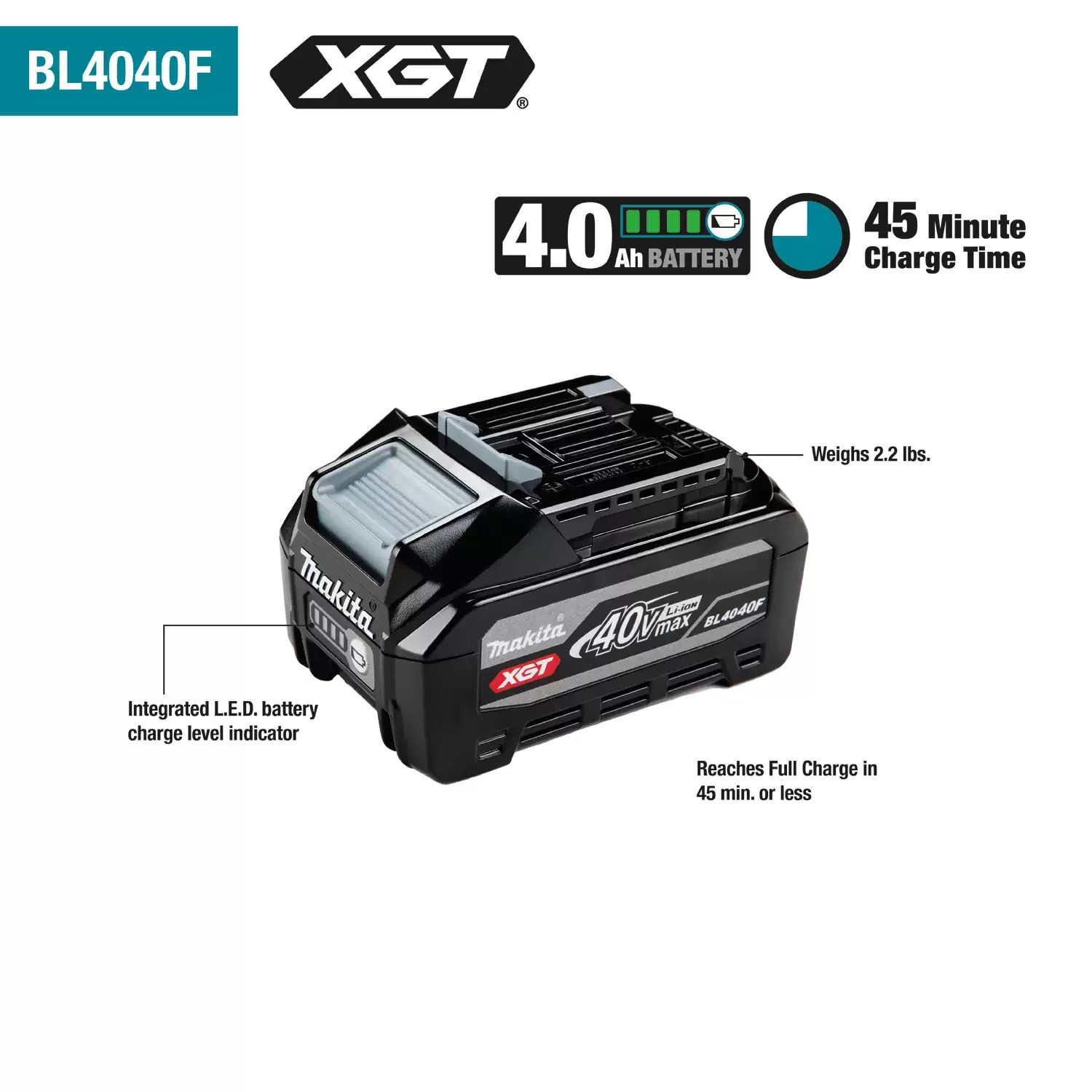 Makita BL4040F 40Vmax XGT High Power 4.0Ah Li-Ion Battery Pack