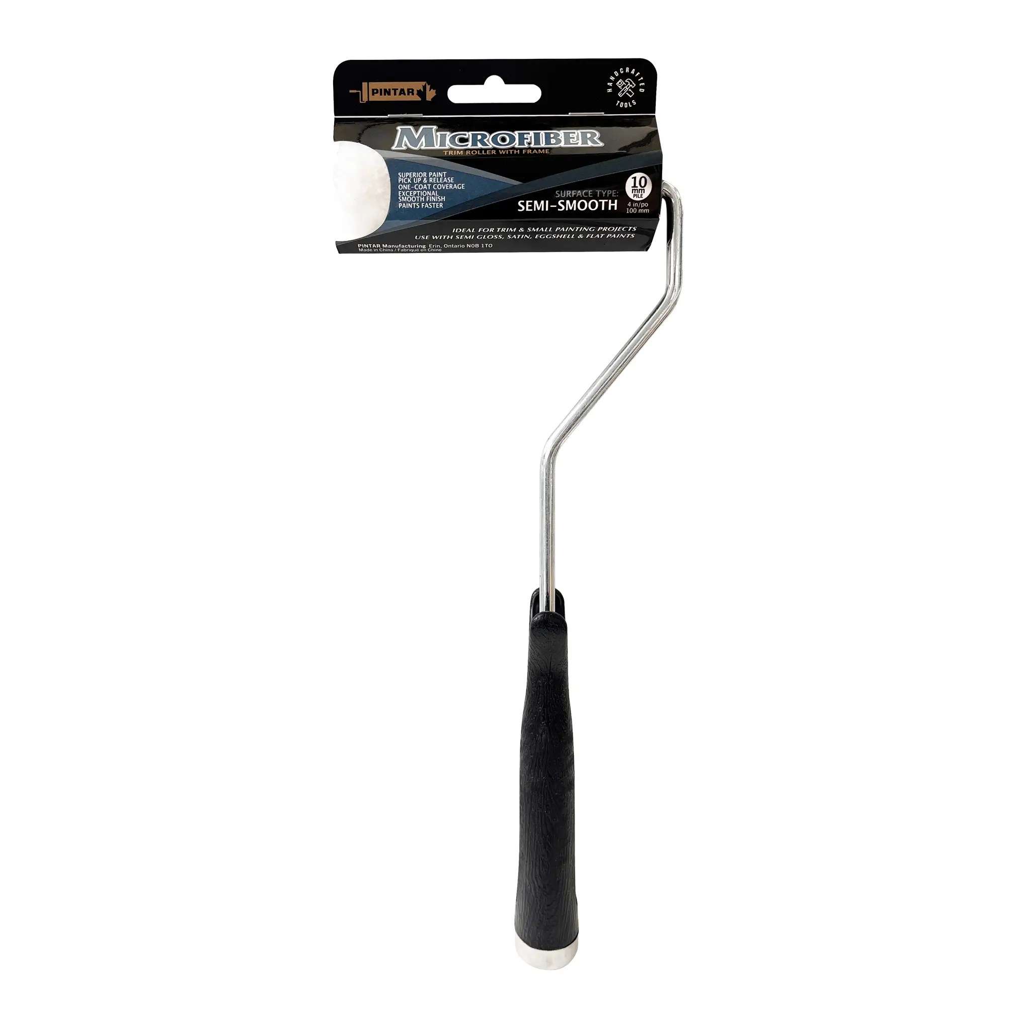 Pintar Manufacturing MJ4411 – 4" x 10mm Mini Blue Microfiber Paint Roller with 11" Rod Frame – Smooth & Semi-Smooth Surface Trim Roller