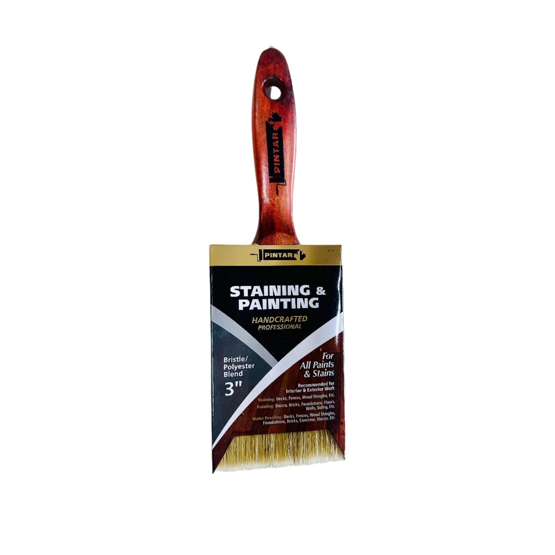 Pintar Manufacturing ST-3 3" Wood Handle Stain & Paint Brush – Durable Brush for Stains, Paints, and Waterproofing