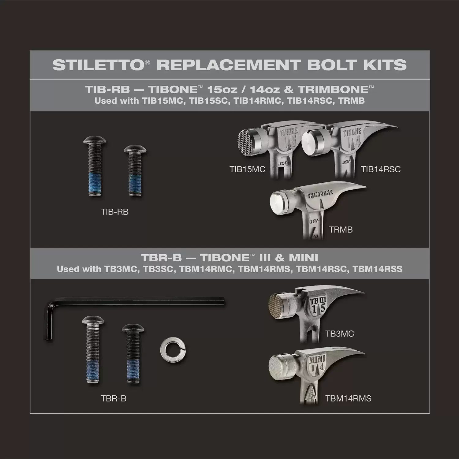 Stiletto TIB-RB TIBONE 14, TIBONE 15, TRIMBONE Replacement Bolt Kit
