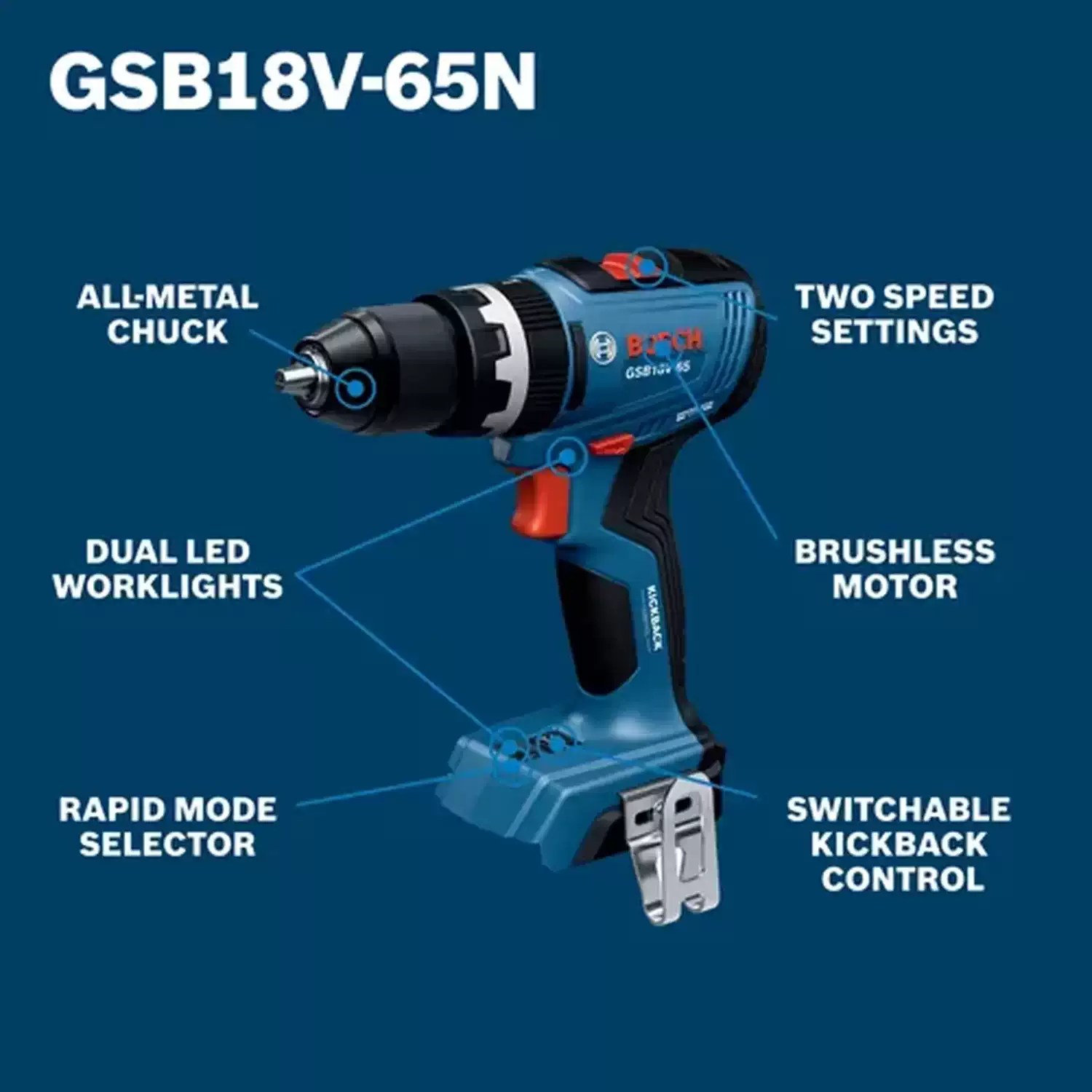 BOSCH GSB18V-65N 18V Cordless 1/2" Hammer Drill/Driver - Tool Only