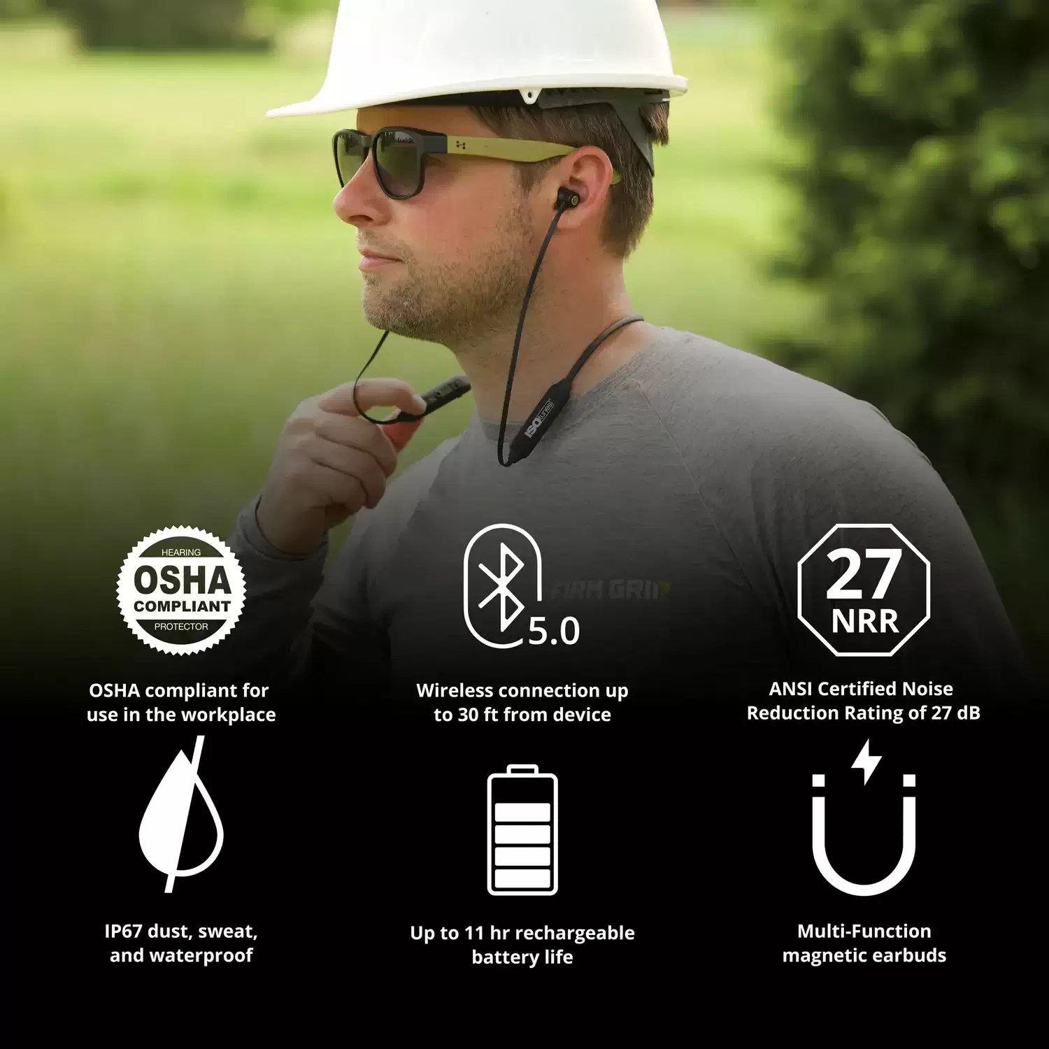 ISOtunes IT-27 XTRA 2.0 Wireless Bluetooth Noise-Isolating Earbuds, Matte Black