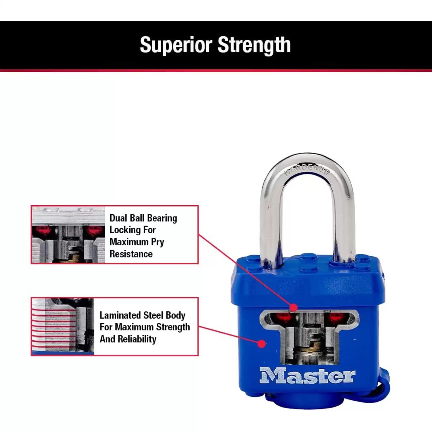Master Lock 312TRI 3PC 1-9/16" (27mm) Laminated Padlocks with Blue Thermoplastic Shell