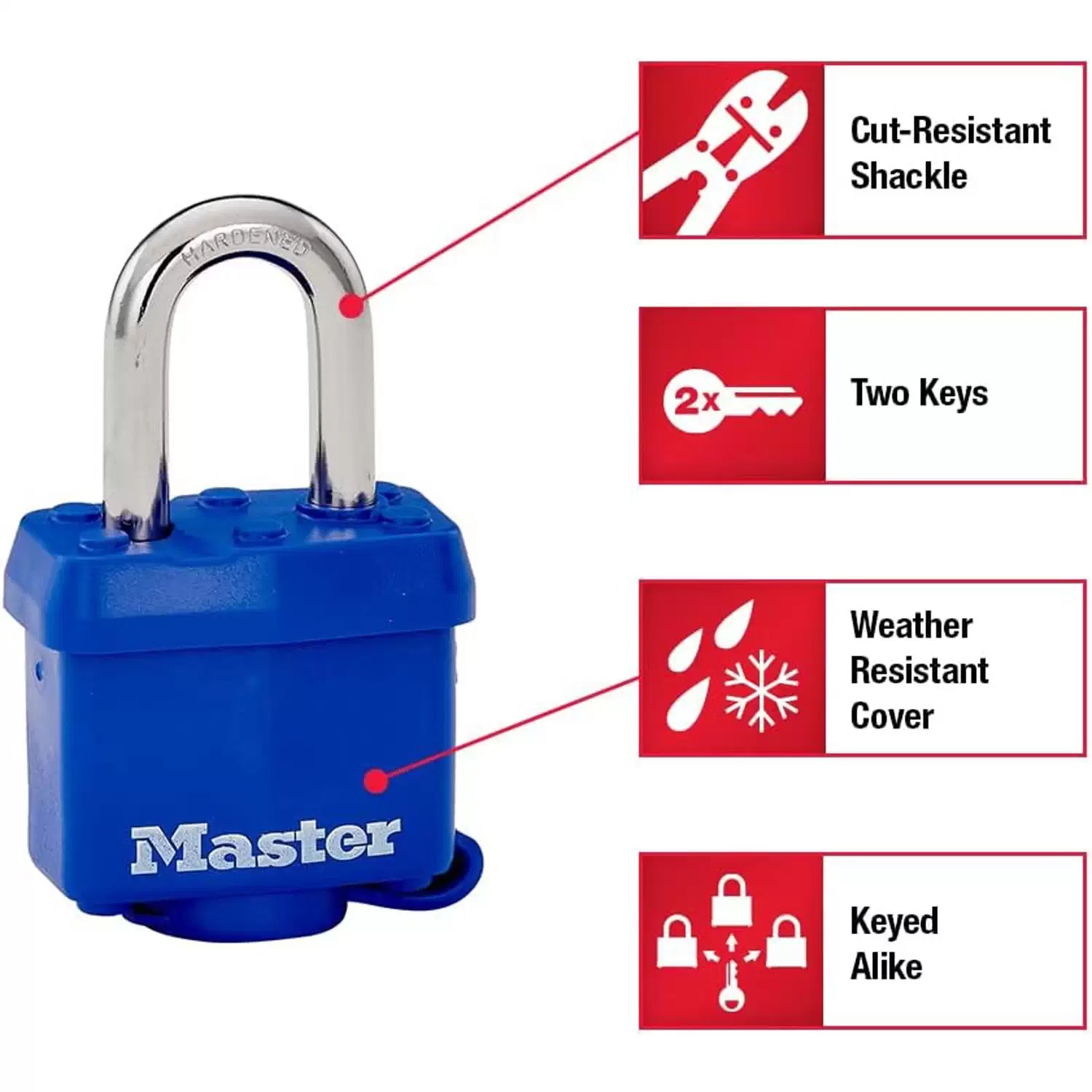 Master Lock 312TRI 3PC 1-9/16" (27mm) Laminated Padlocks with Blue Thermoplastic Shell