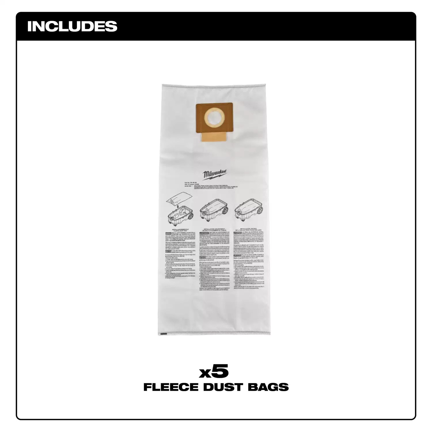Milwaukee 49-90-1969 5 Pack 9 Gallon Fleece Dust Bags