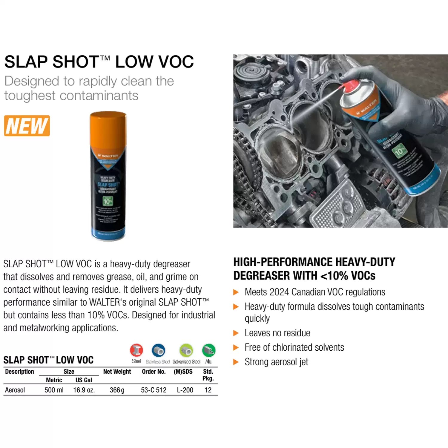 Walter 53-C 512 Slap Shot 500ml Low VOC Heavy Duty Degreaser Aerosol