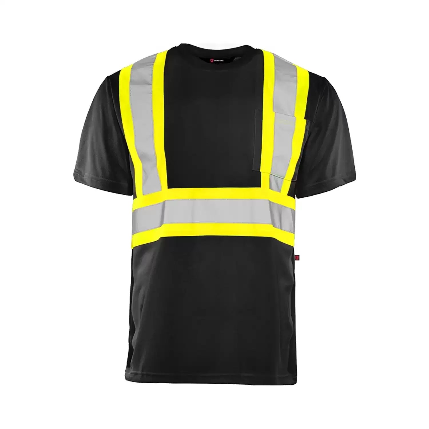 WASIP Ltd. TT1KM Ground Force Medium Short Sleeve Black Polyester Traffic T-Shirt, 4″ Reflective Tape