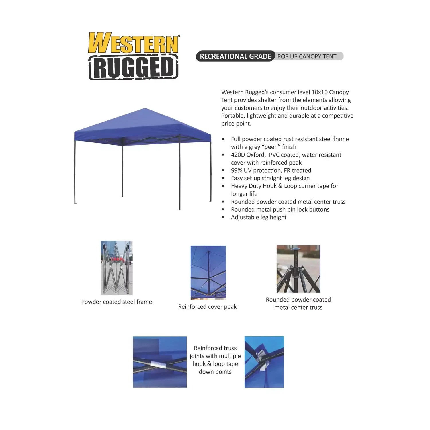 Western Rugged 31905 10' x 10' Water Resistant Easy Set Up Pop-Up Tent