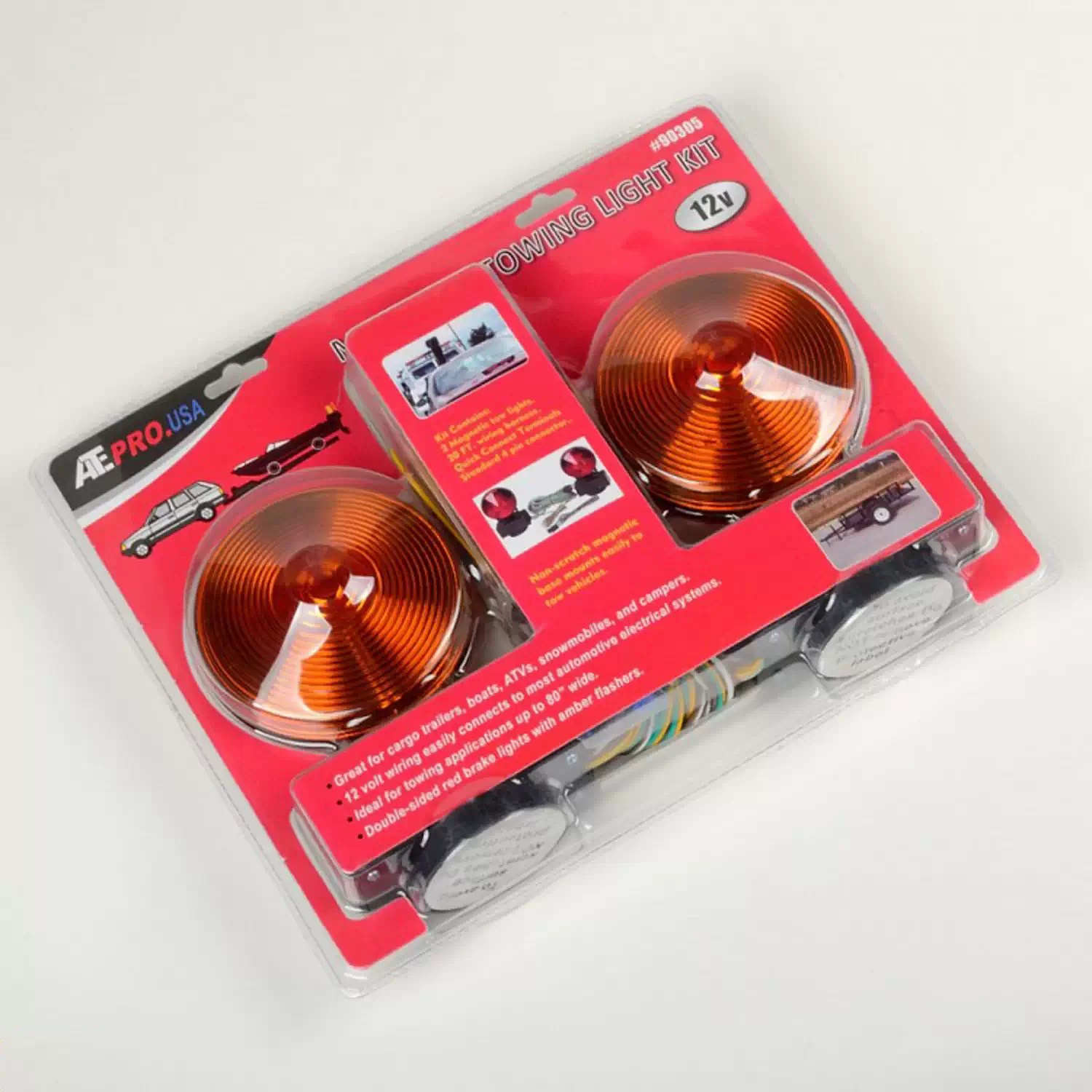 ATE Pro Tools 90305 Magnetic Trailer Light Kit, with Wiring Harness, 4 Pin Connector