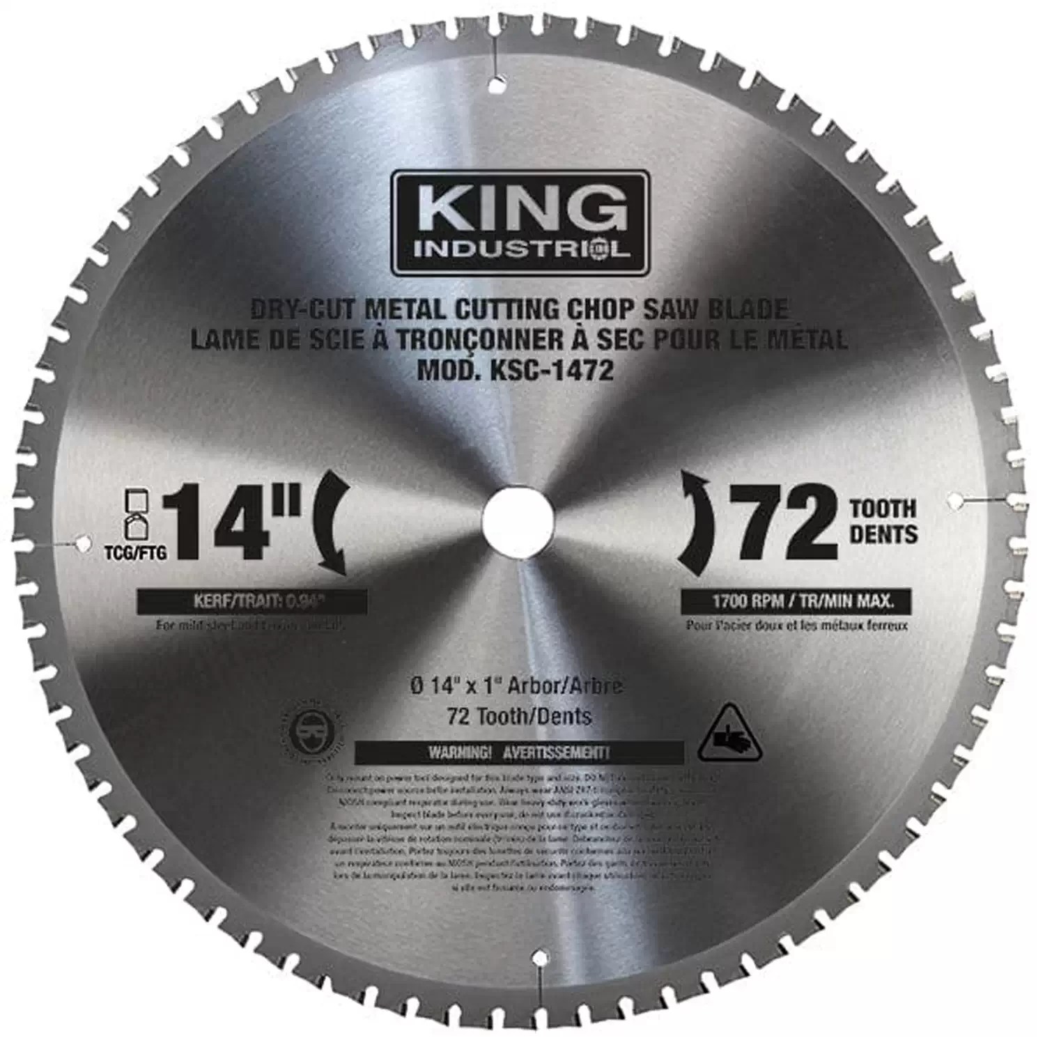 King Industrial KSC-1472 14" 72T TCG/FTG Carbide Tooth Metal Cutting Saw Blade
