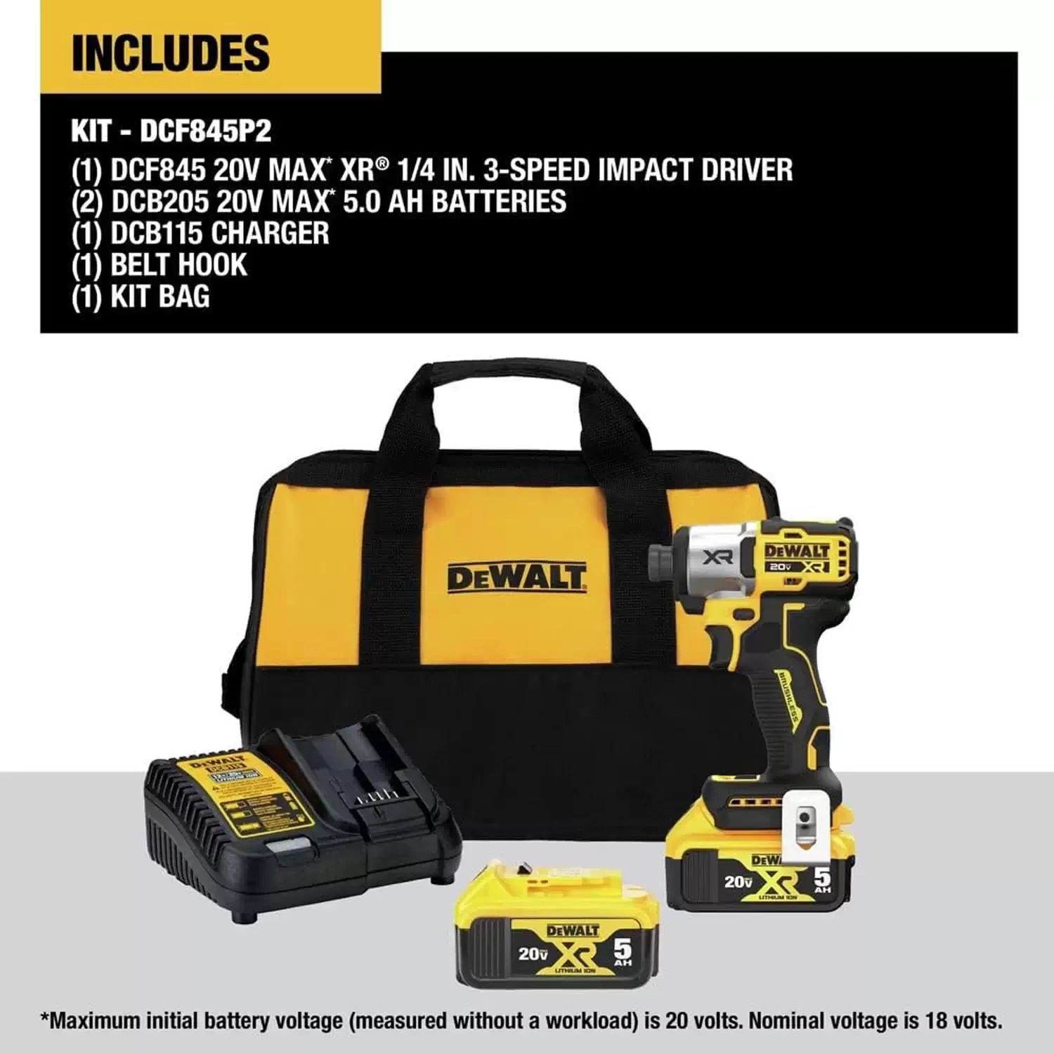 Dewalt DCF845P2 20V MAX XR 3-Speed 1/4" Cordless Brushless Impact Driver Kit (with 2 x 5.0Ah Batteries)