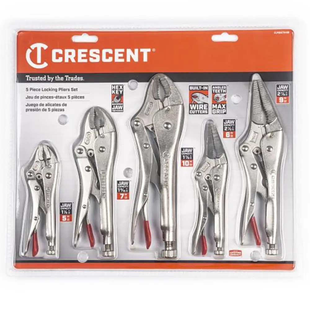 Crescent CLP5SETN-08 5PC Curved & Long Nose Locking Plier Set